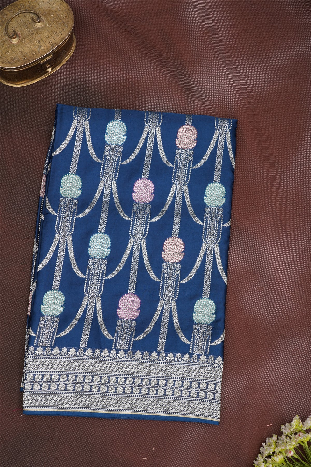 Banarasi Viscose Satin Dark Blue Saree
