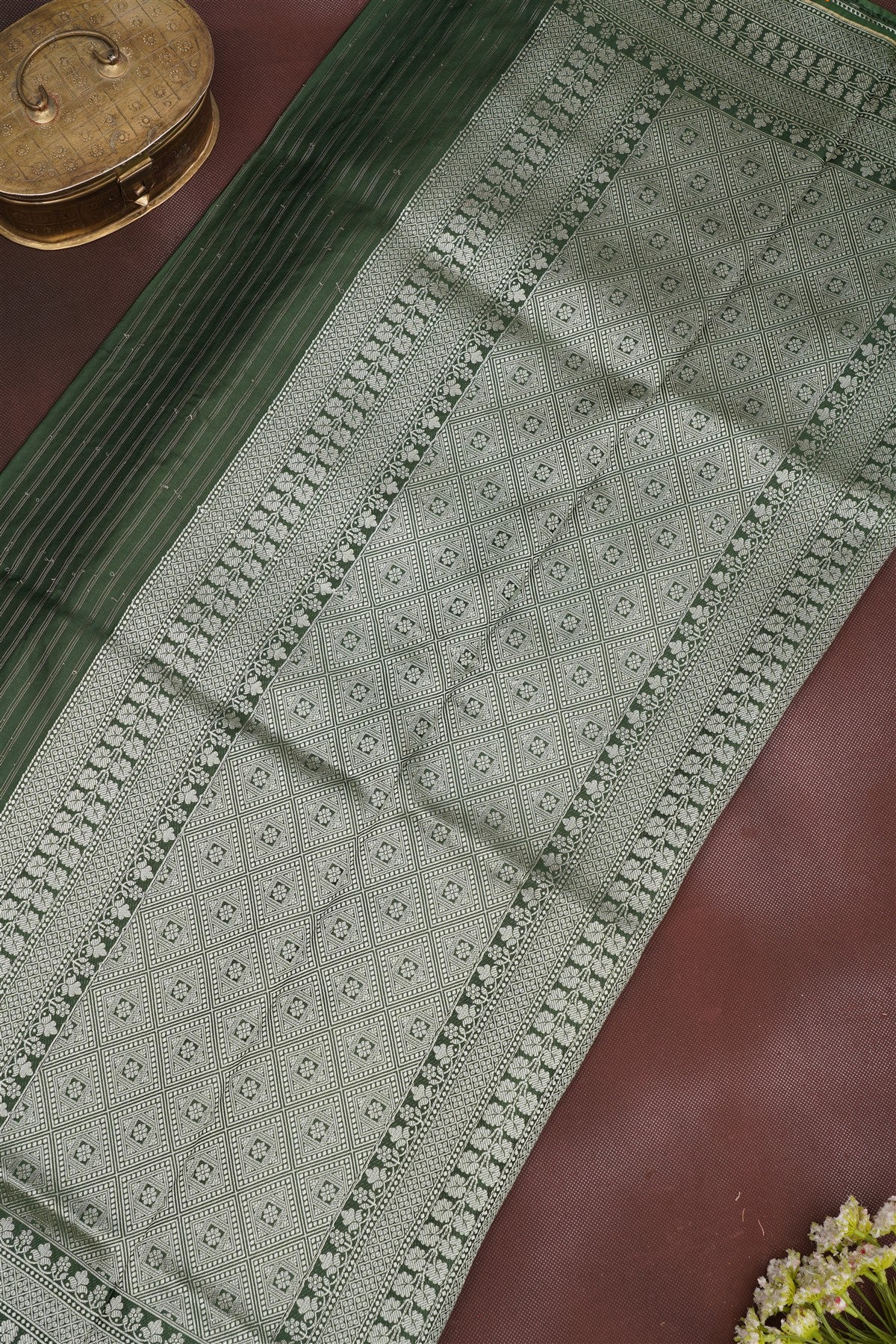 Banarasi Viscose Satin Olive Green Saree