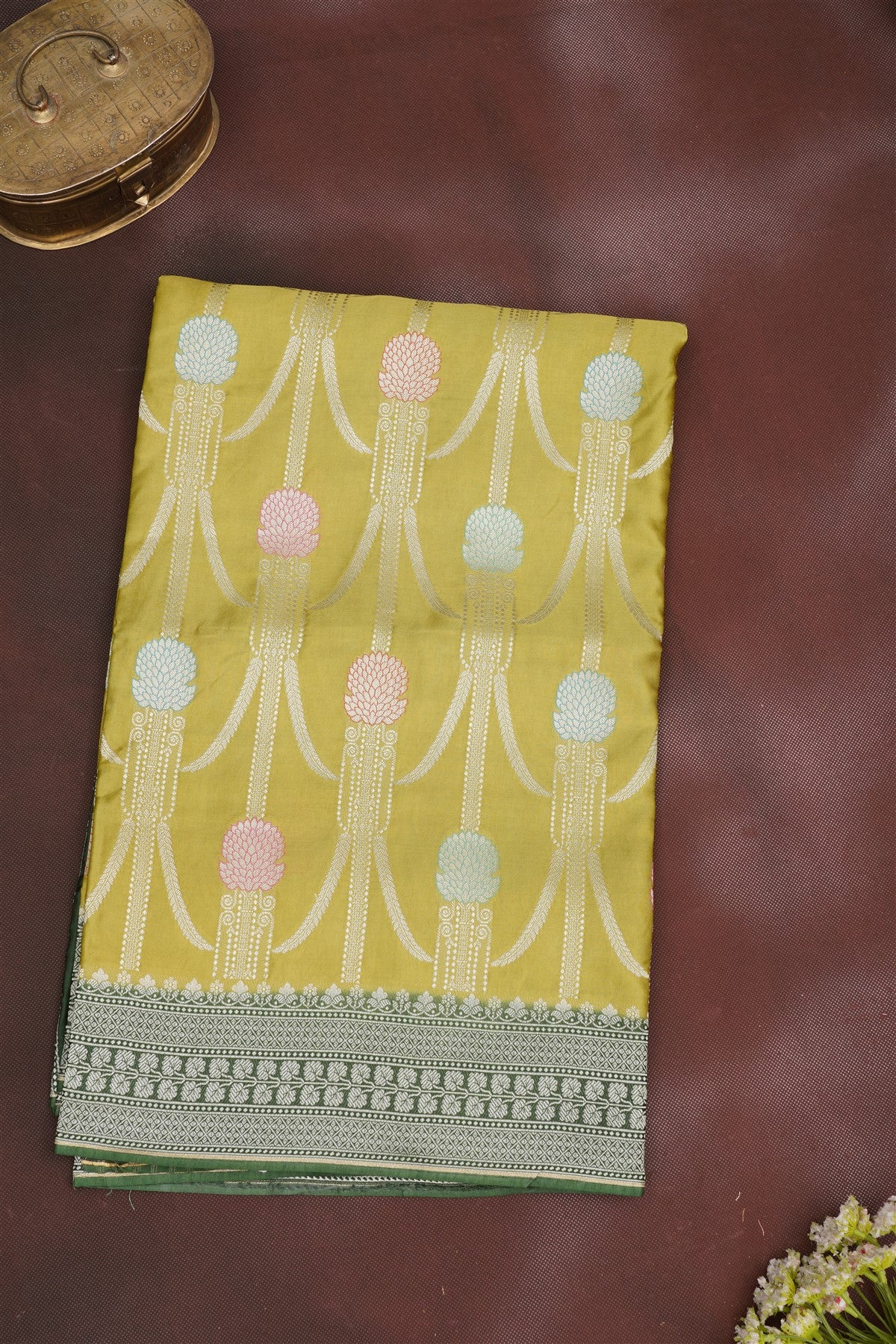 Banarasi Viscose Satin Olive Green Saree