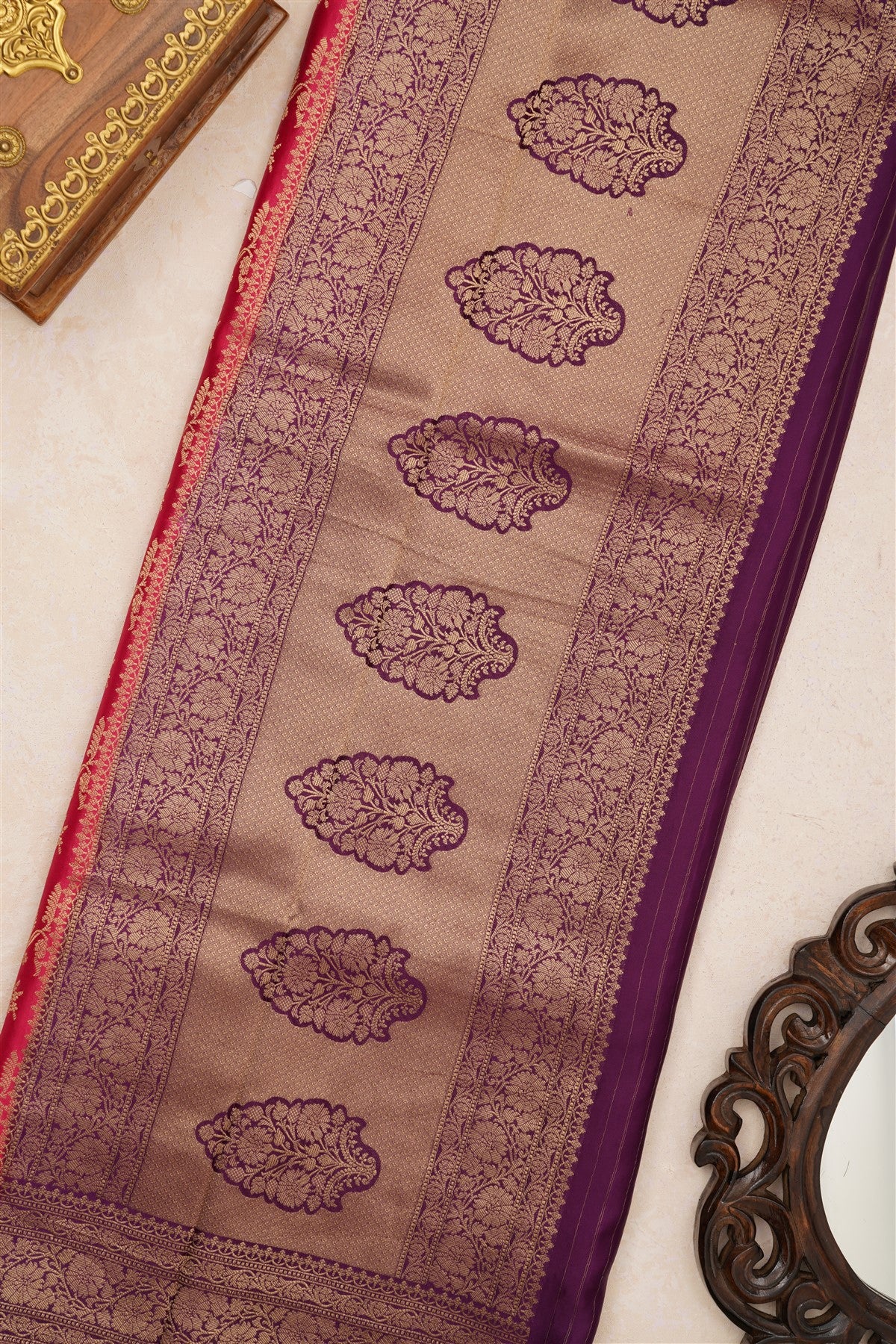 Banarasi Viscose Satin Dark Pink Saree