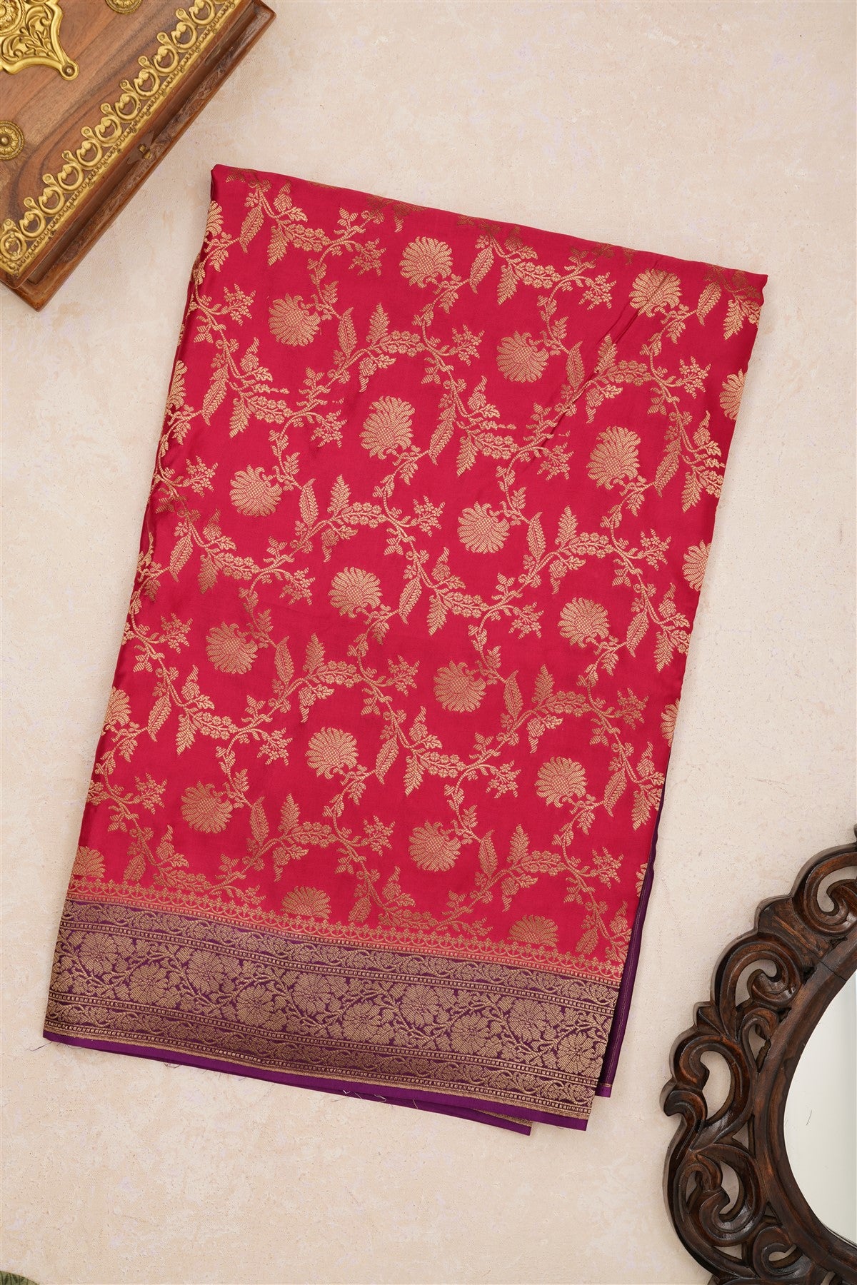 Banarasi Viscose Satin Dark Pink Saree