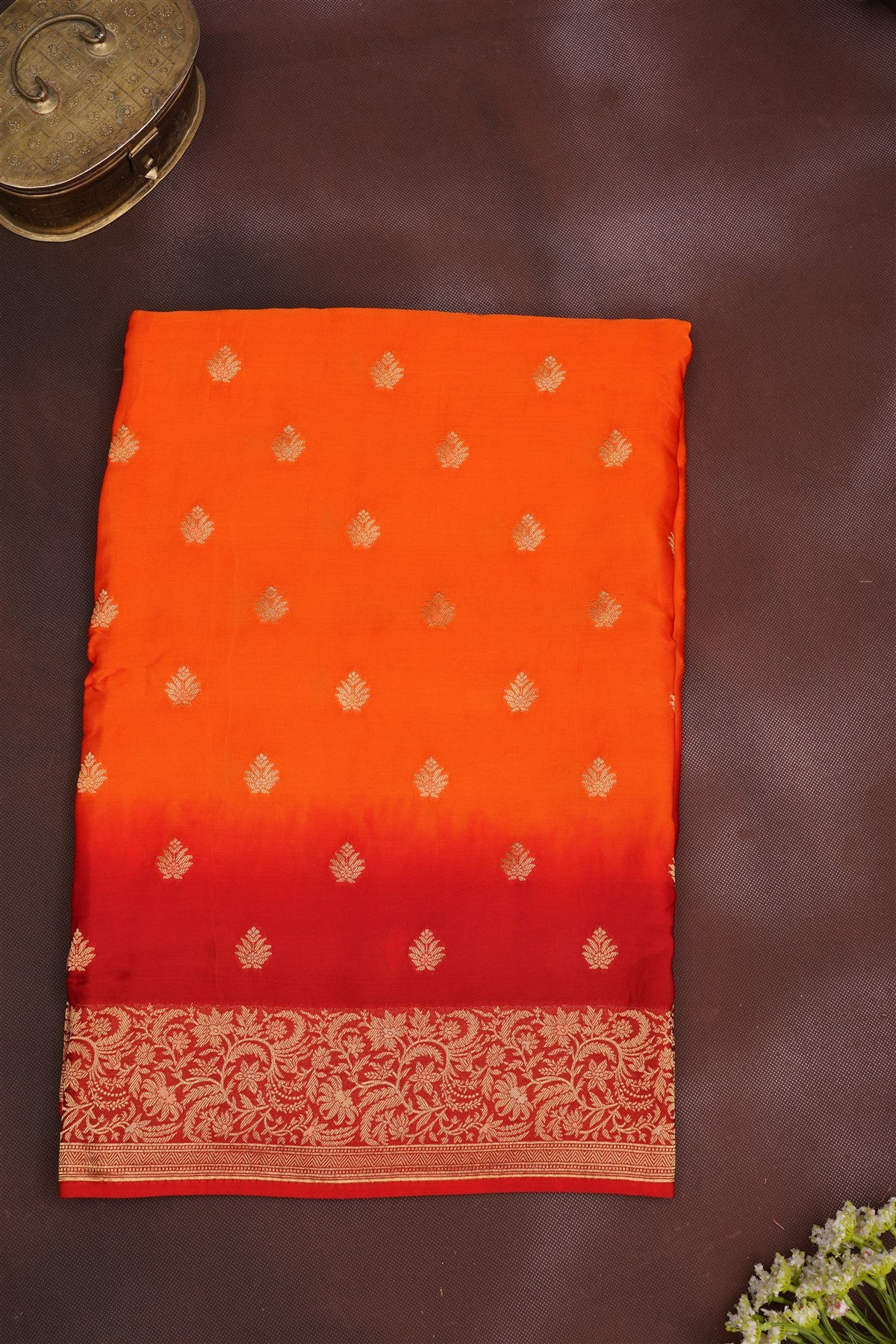 Banarasi Mashru Dark Orange Saree