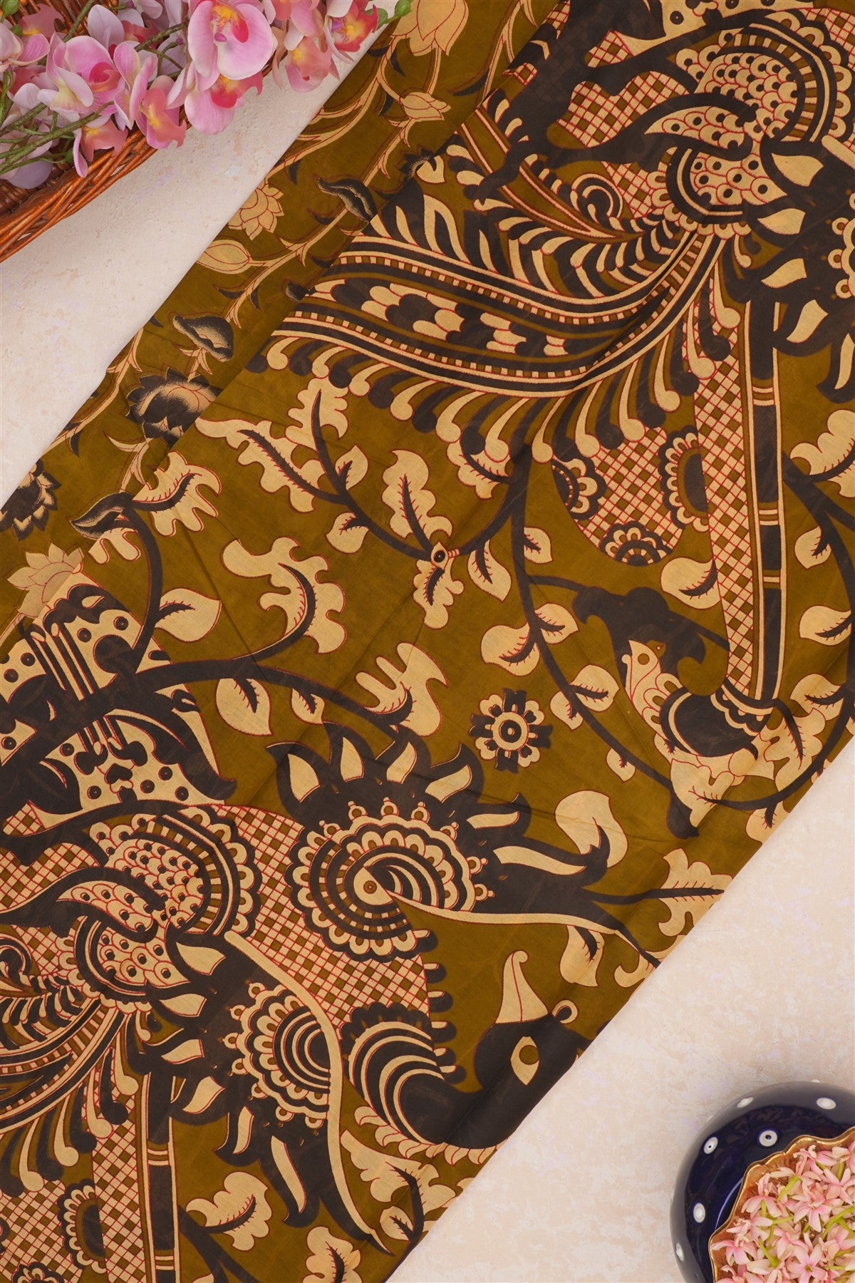 Cotton Mehandi Green Saree