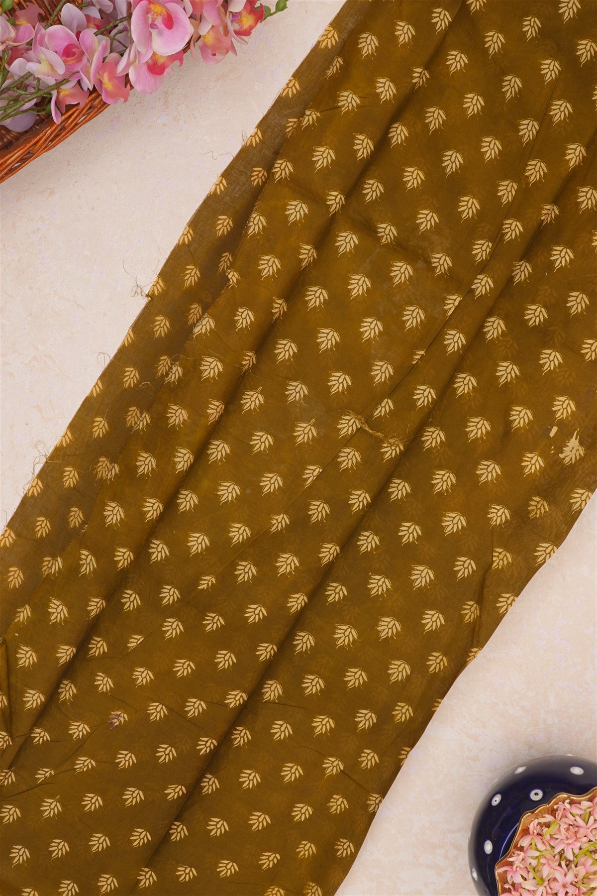 Cotton Mehandi Green Saree