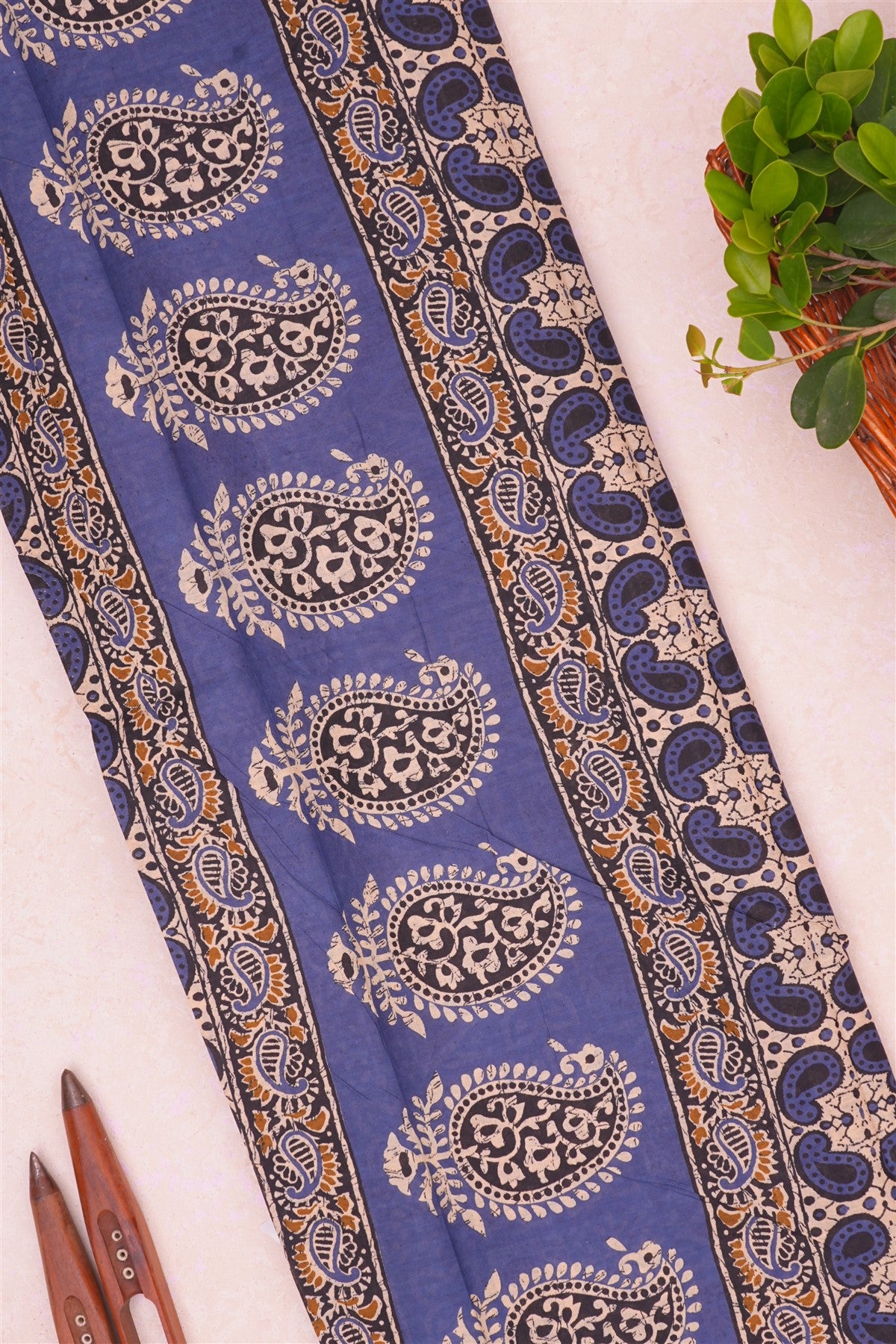 Cotton Ajrakh Print Navy Blue Saree
