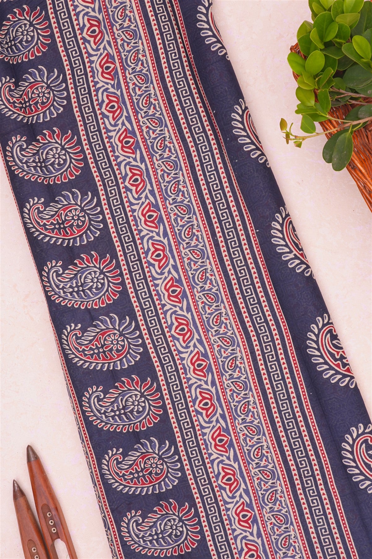 Cotton Navy Blue Ajrakh Print Saree