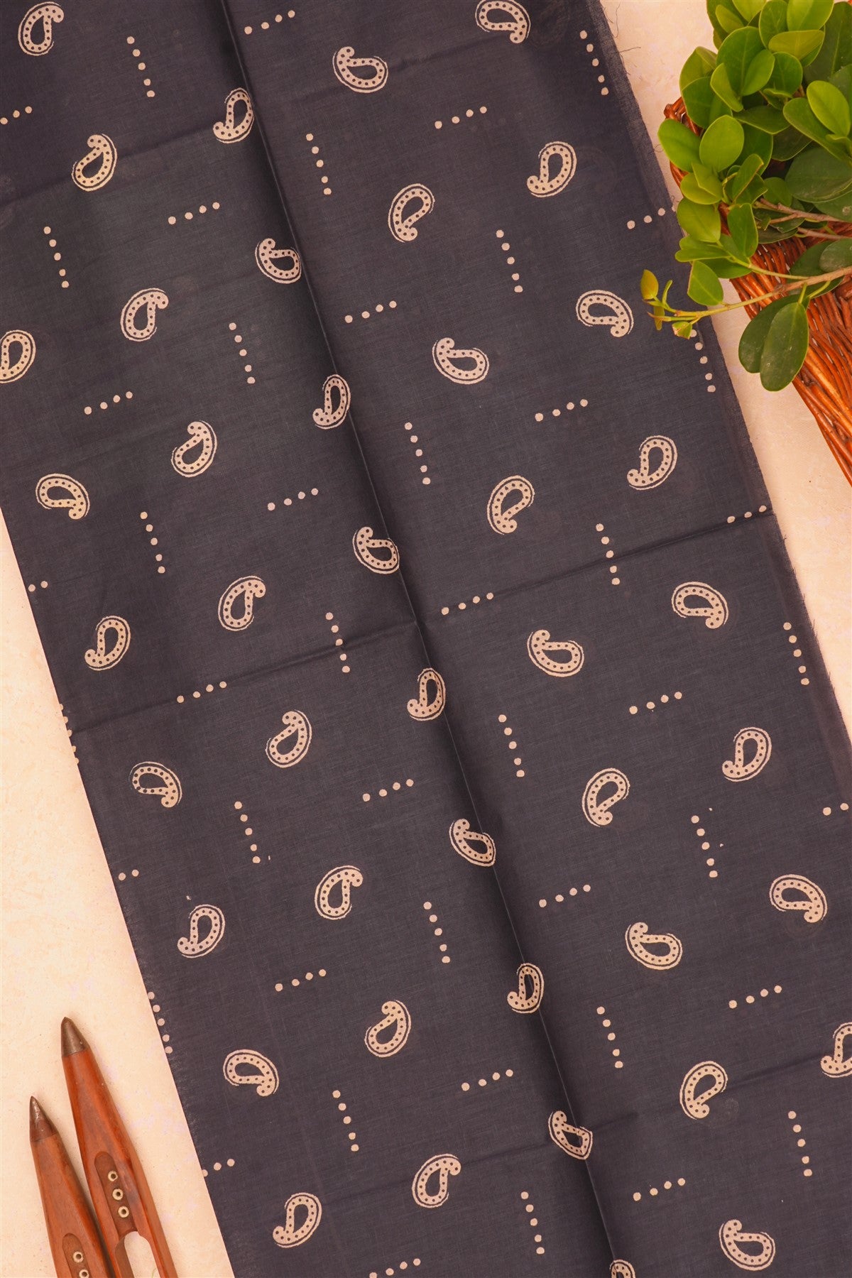 Cotton Navy Blue Ajrakh Print Saree