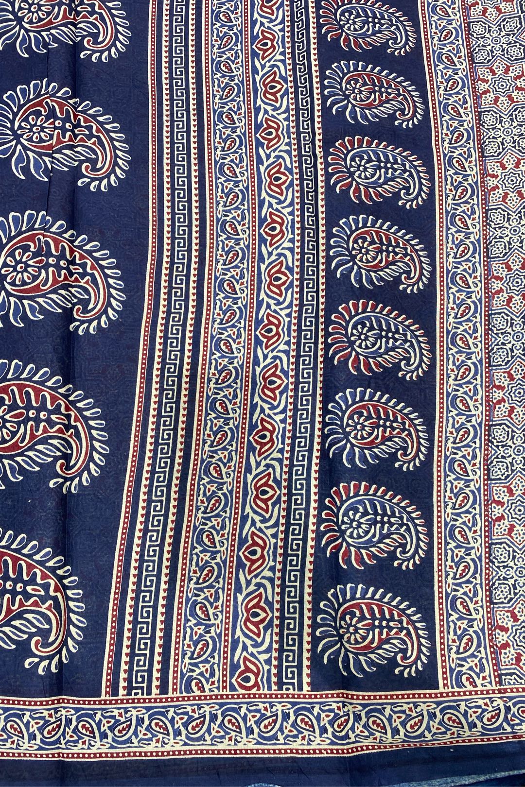 Cotton Navy Blue Ajrakh Print Saree