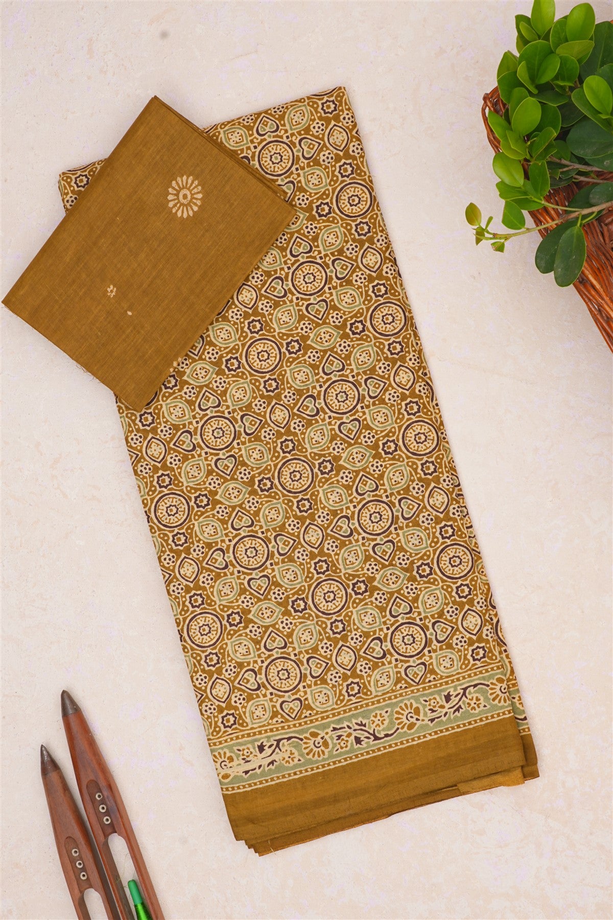 Cotton Olive Green Saree