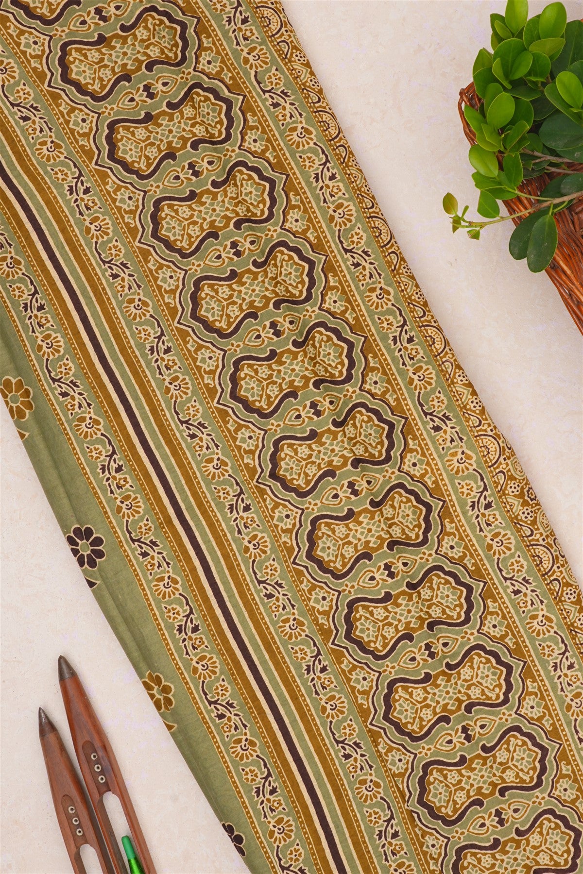 Cotton Olive Green Saree