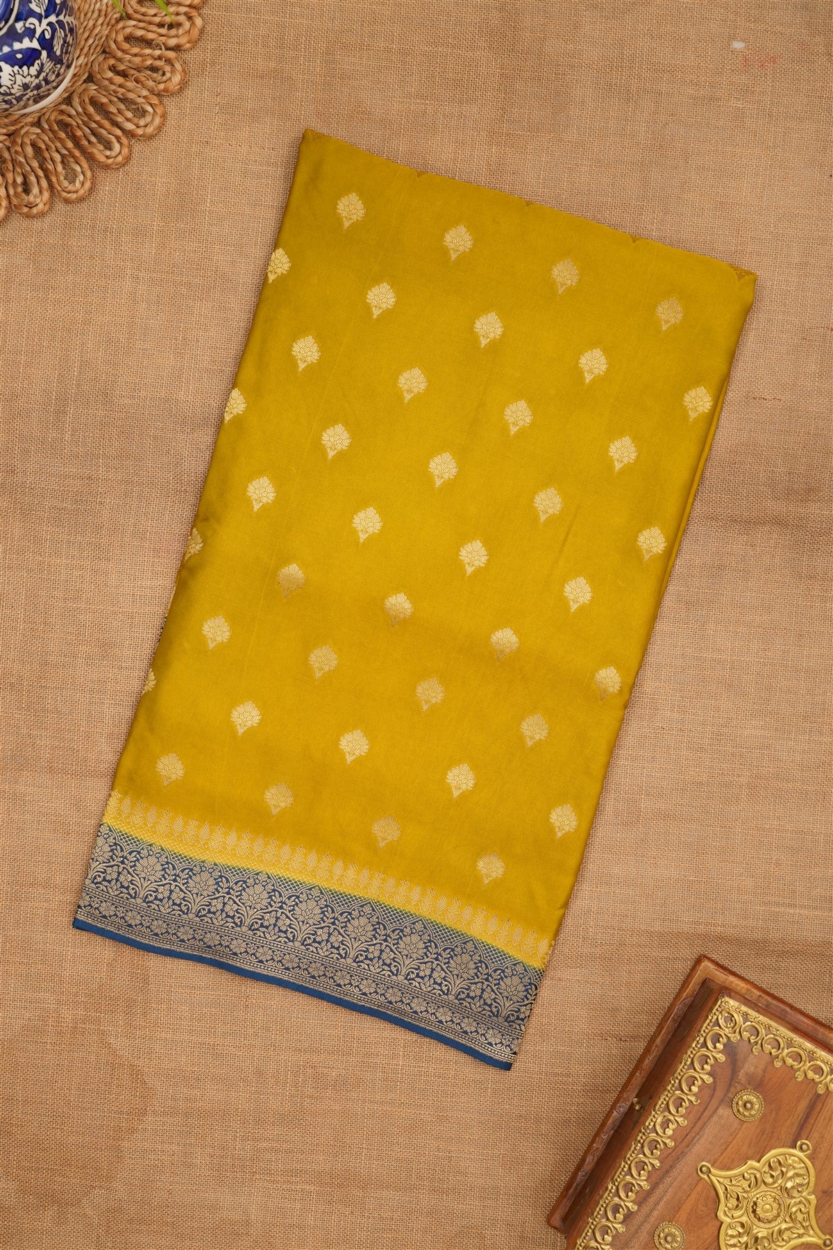 Banarasi Mashru Olive Green Saree