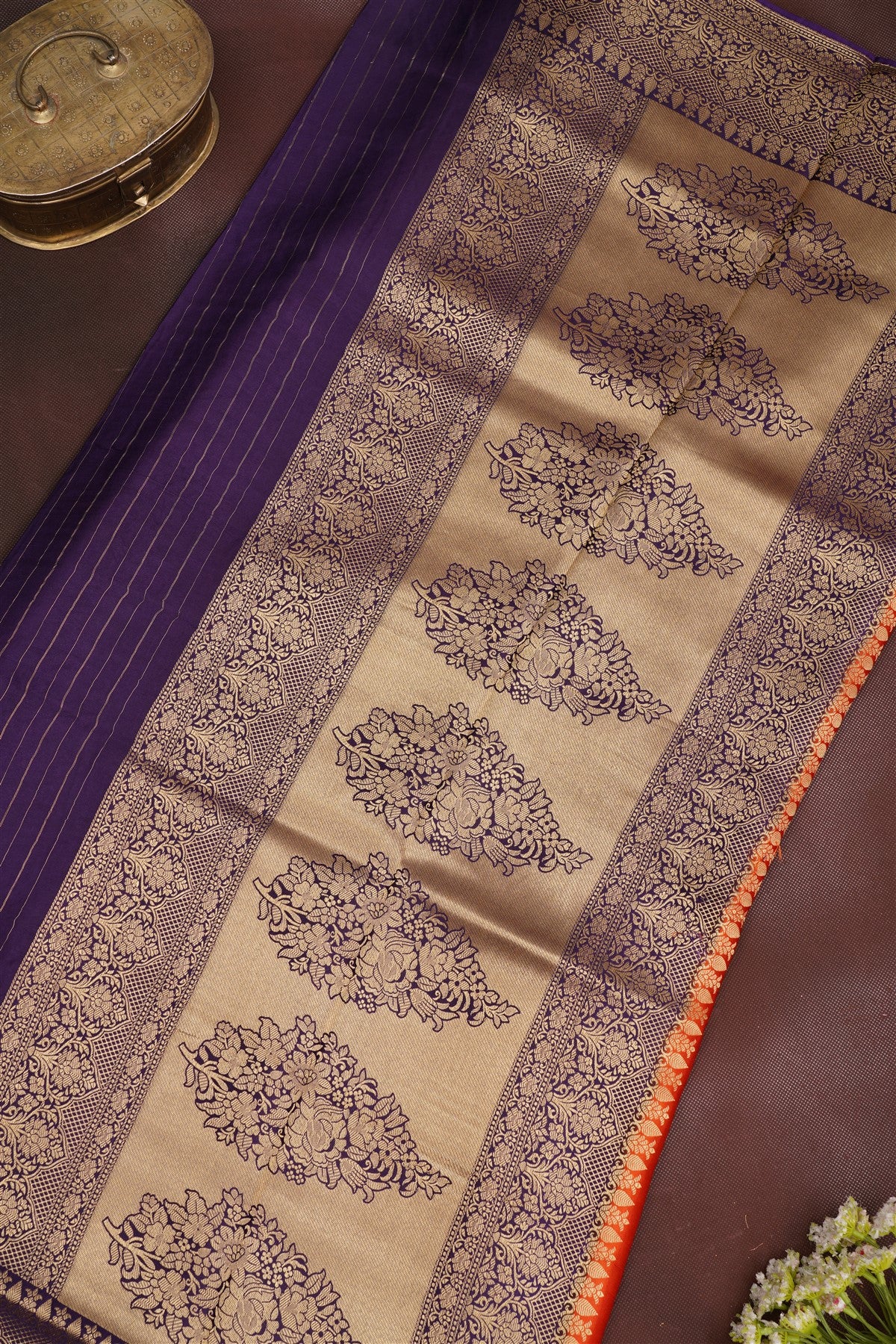 Banarasi Mashru Rust Saree