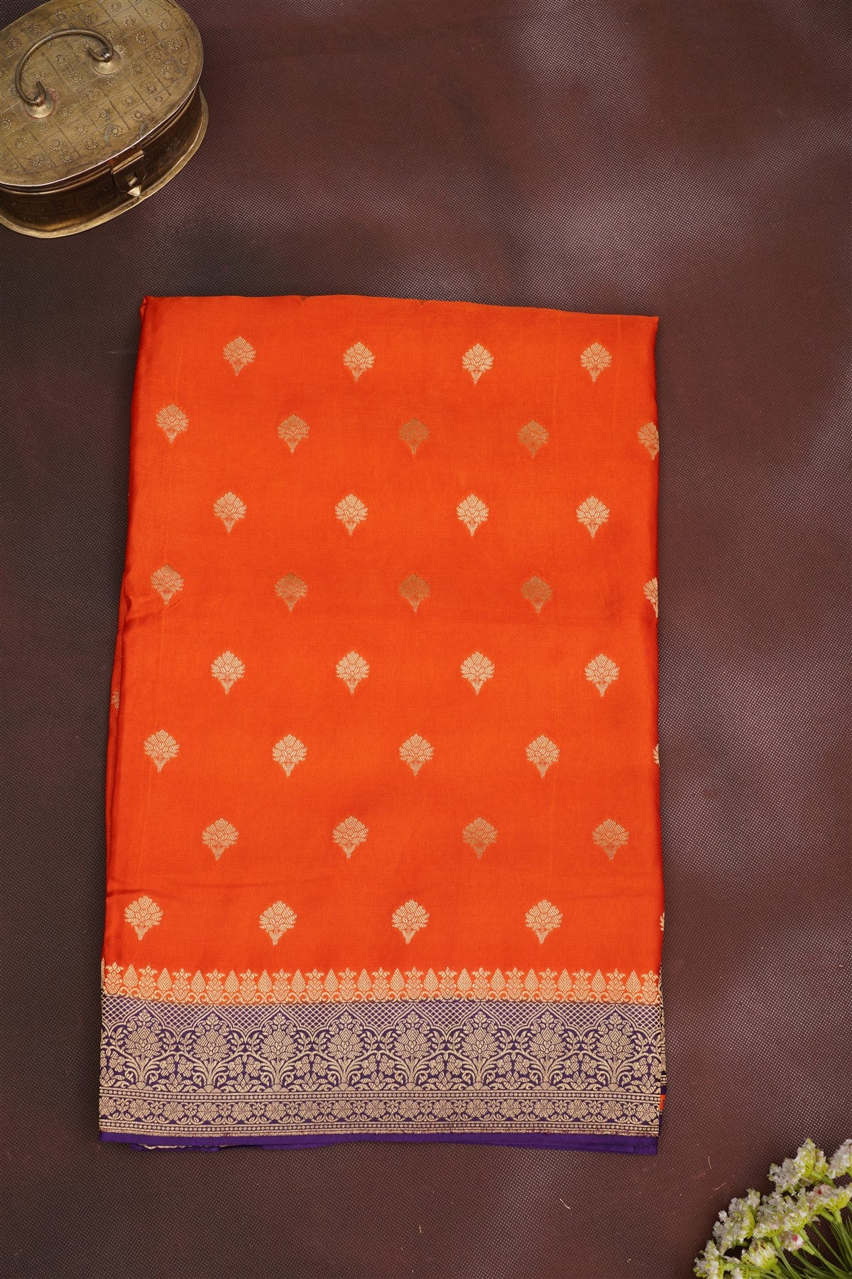 Banarasi Mashru Rust Saree