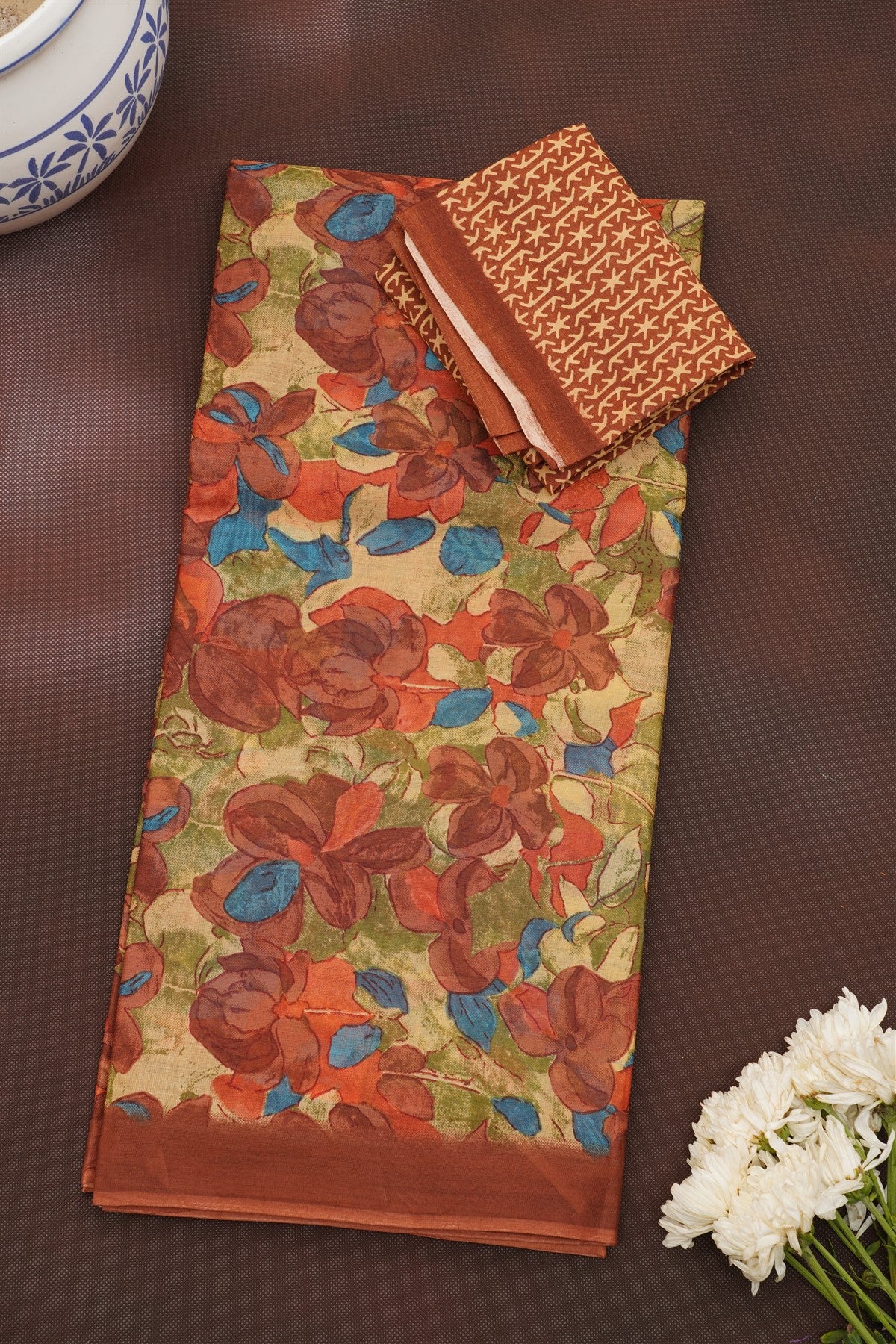Fancy Cotton Cream Saree