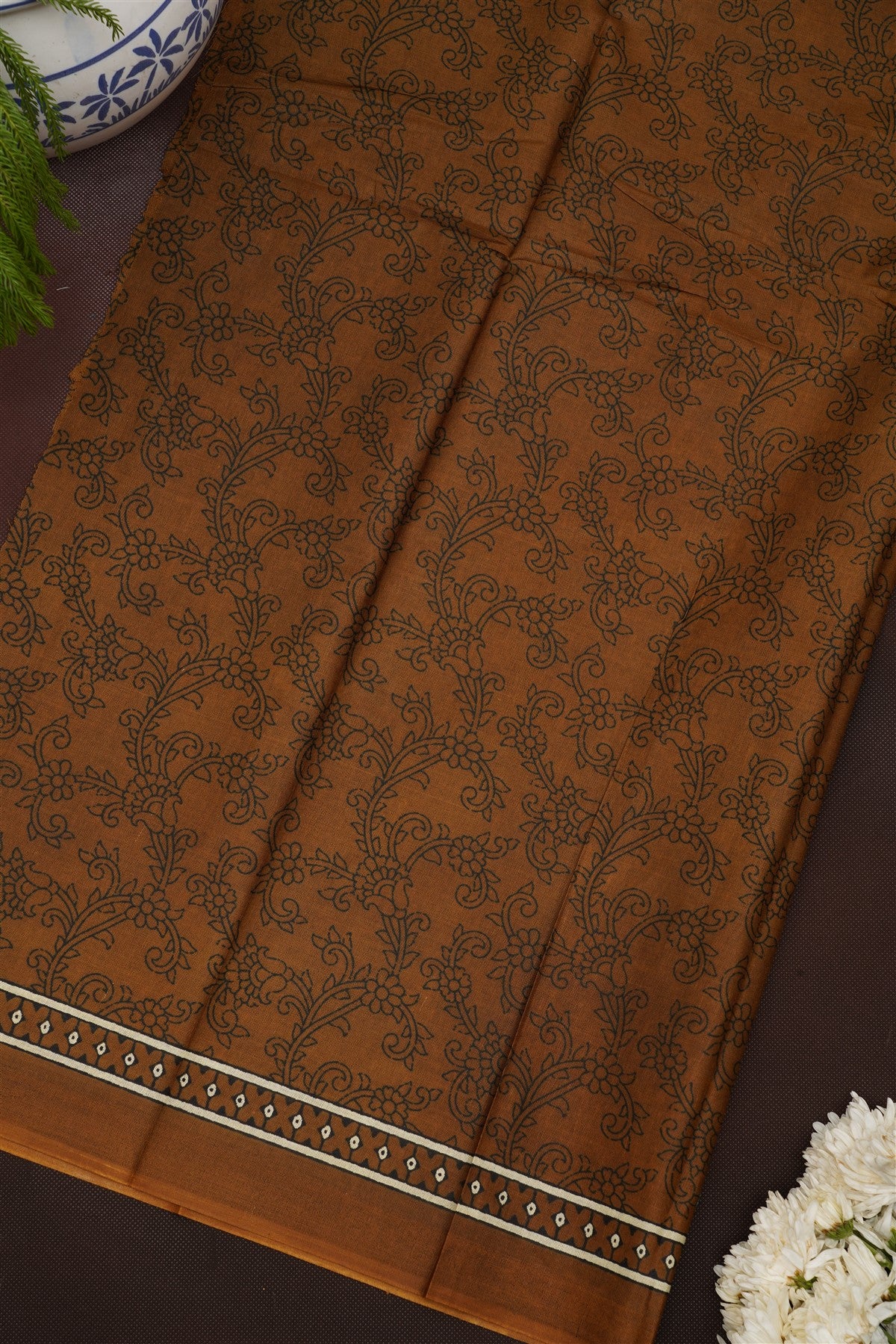 Fancy Cotton Brown Saree