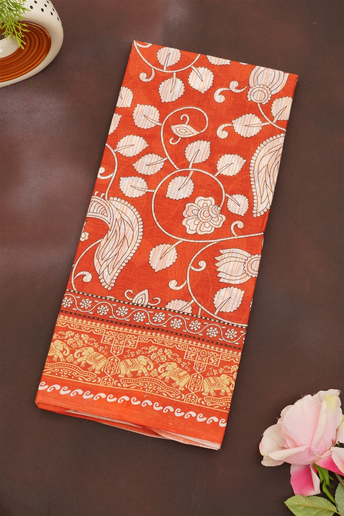 Fancy Cotton Rust Saree