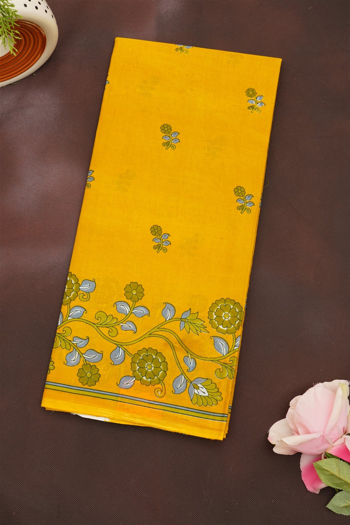 Fancy Cotton Lemon Yellow Saree
