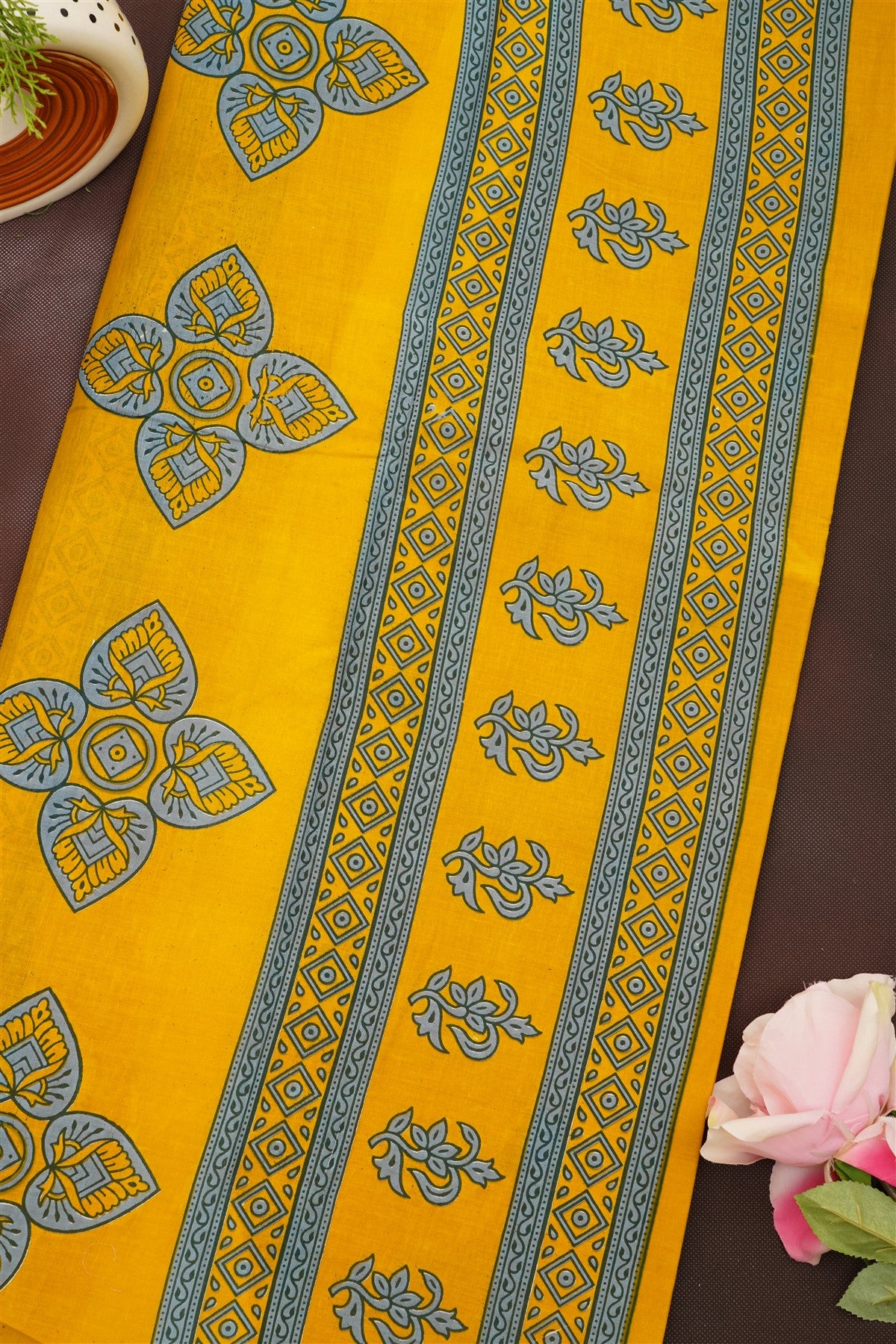 Fancy Cotton Lemon Yellow Saree