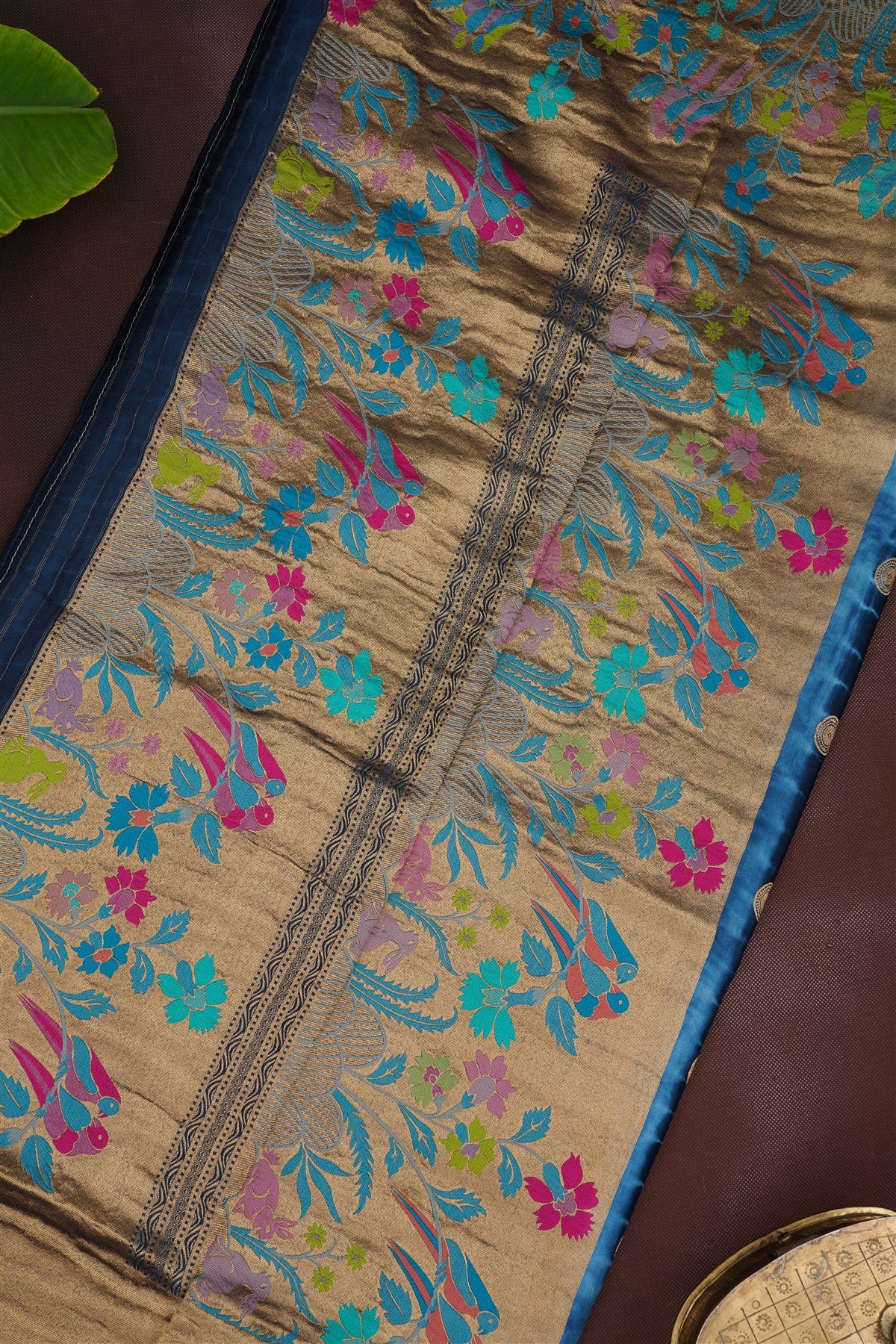 Banarasi Mashru Dark Blue Shibori Print Saree
