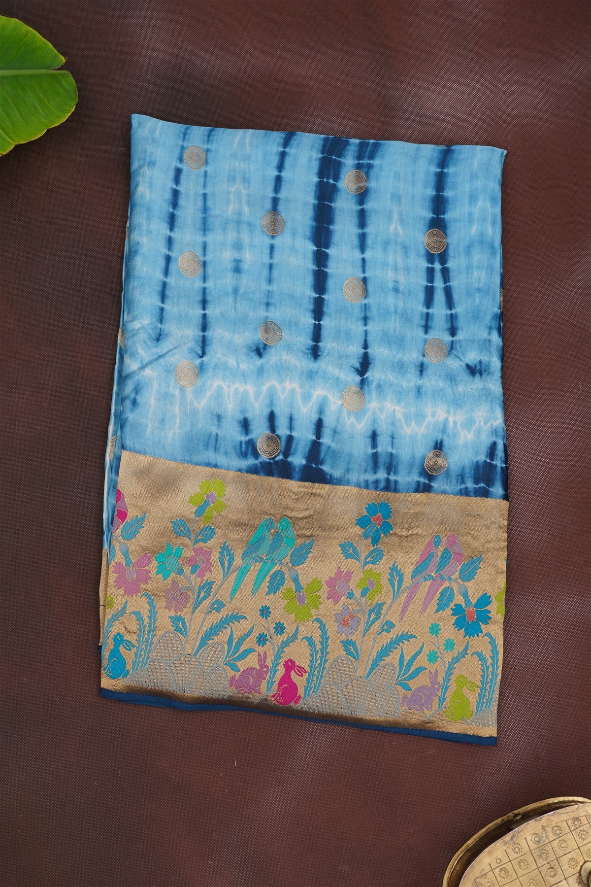 Banarasi Mashru Dark Blue Shibori Print Saree