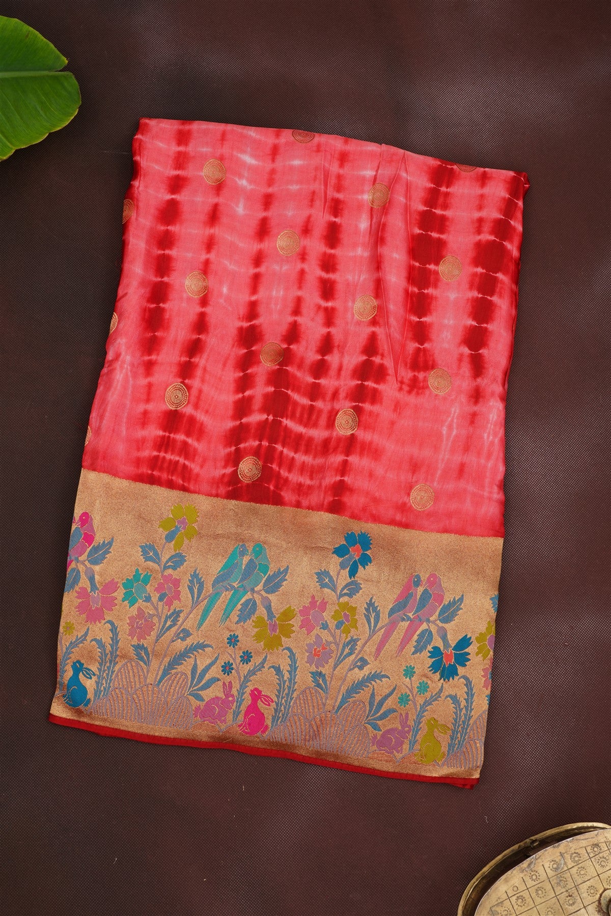 Banarasi Mashru Maroon Shibori Print Saree