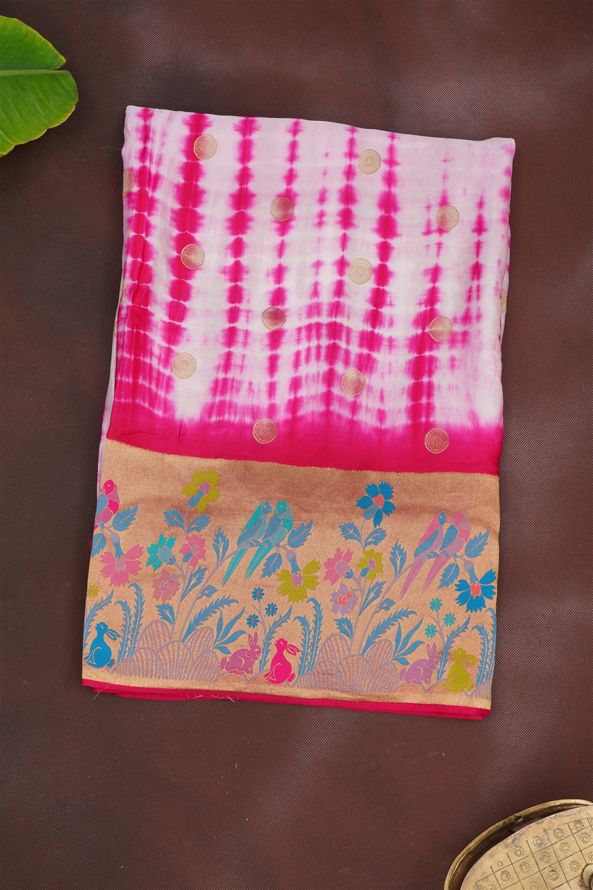 Banarasi Mashru Pink Shibori Print Saree