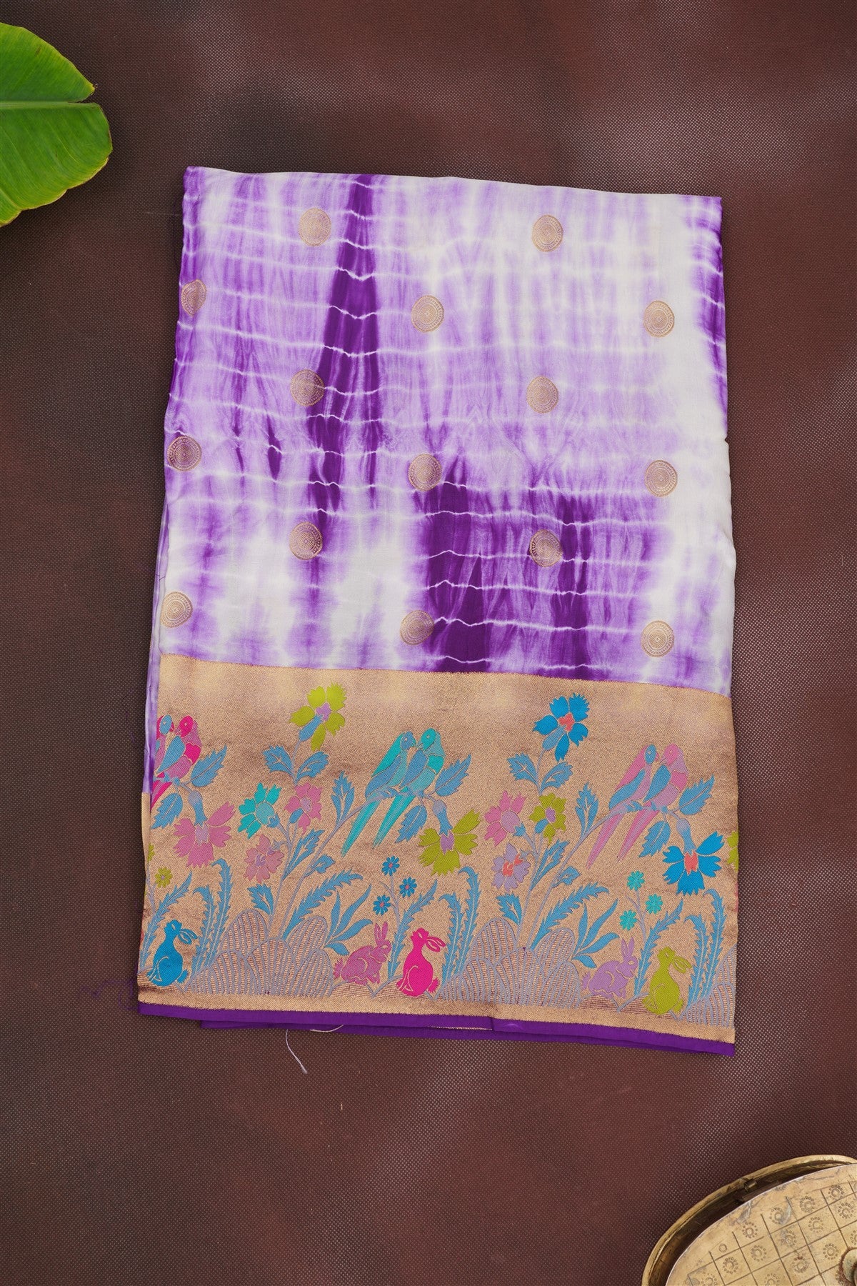 Banarasi Mashru Violet Shibori Print Saree