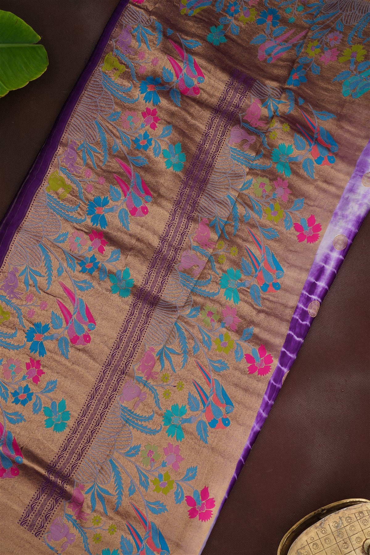 Banarasi Mashru Violet Shibori Print Saree