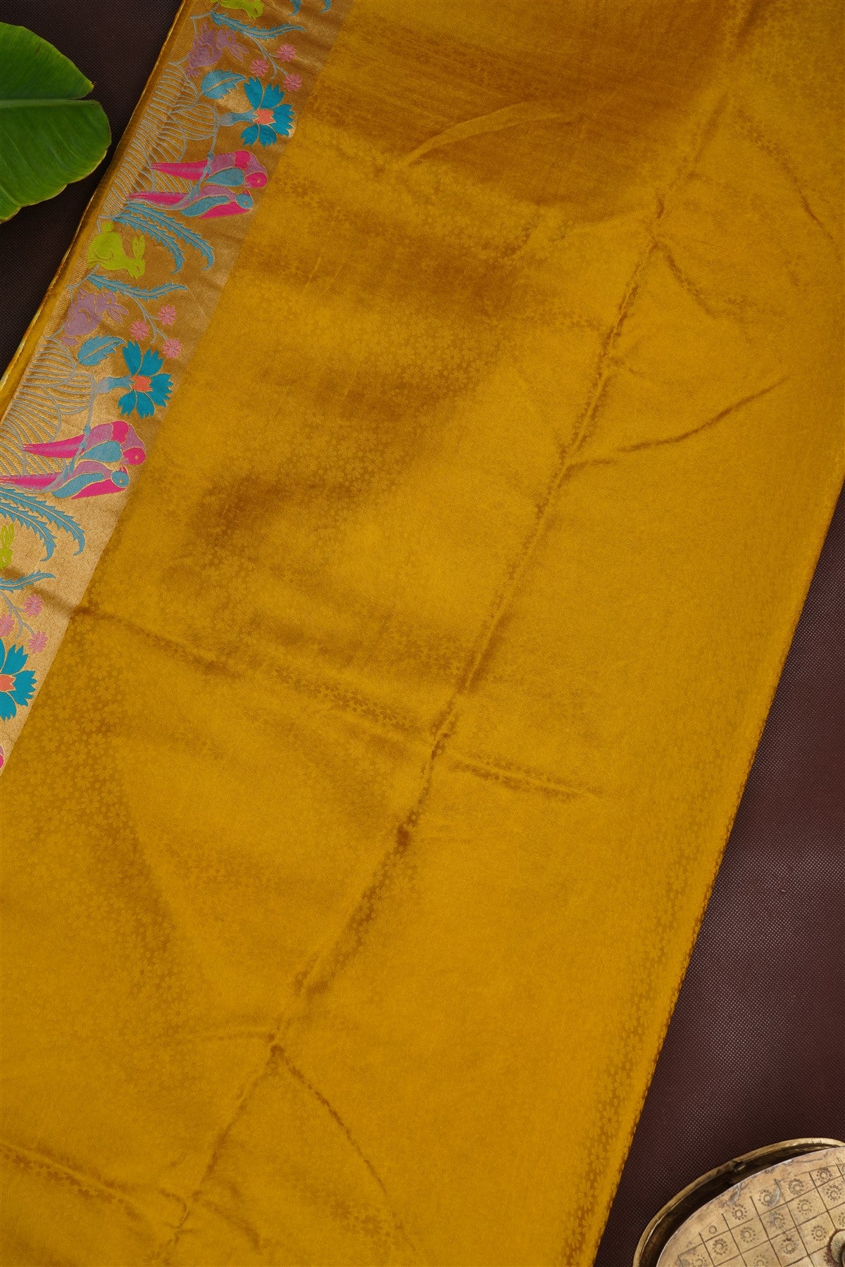Banarasi Mashru Yellow Shibori Print Saree