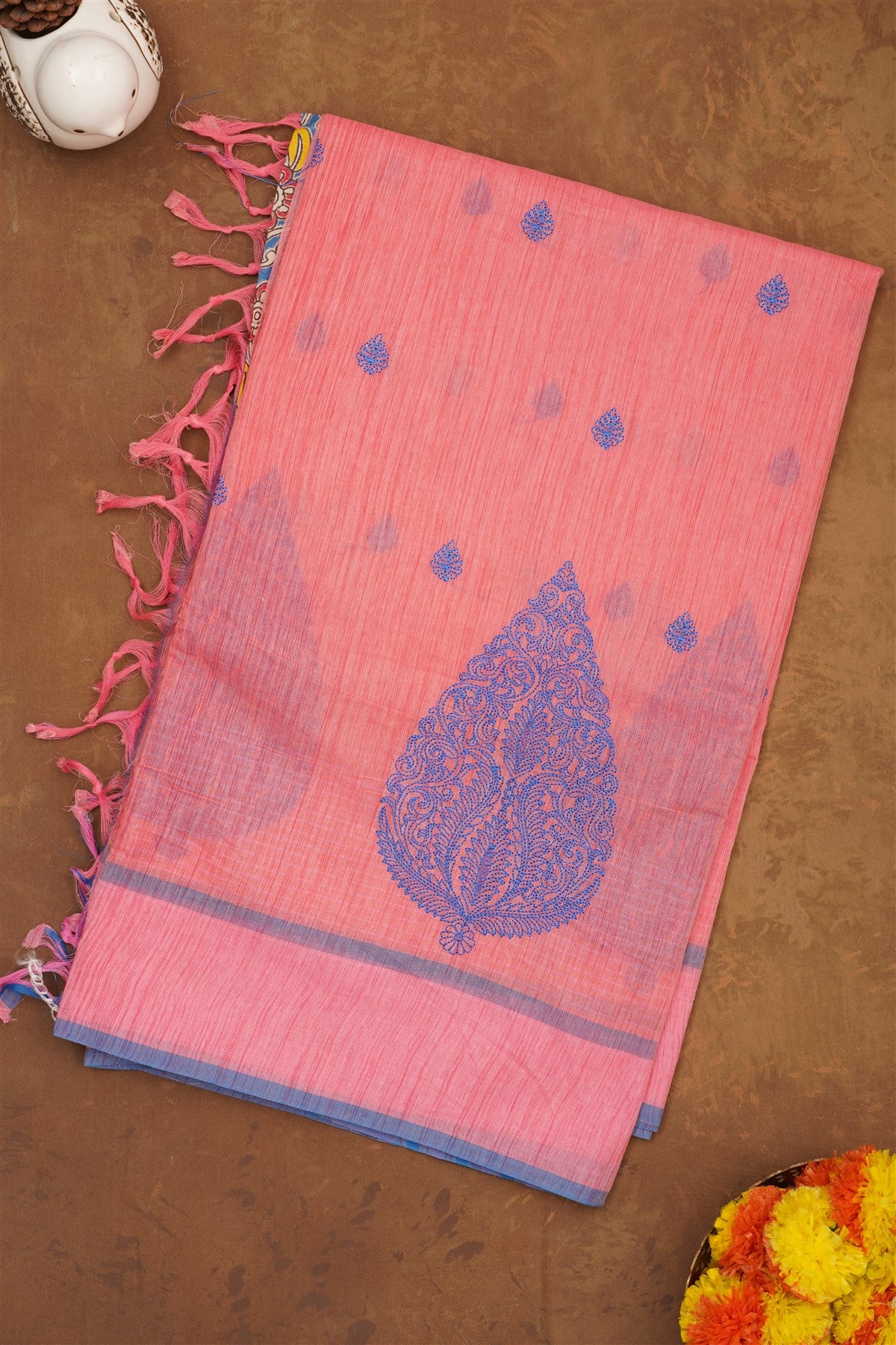 Handloom Cotton Coral Saree