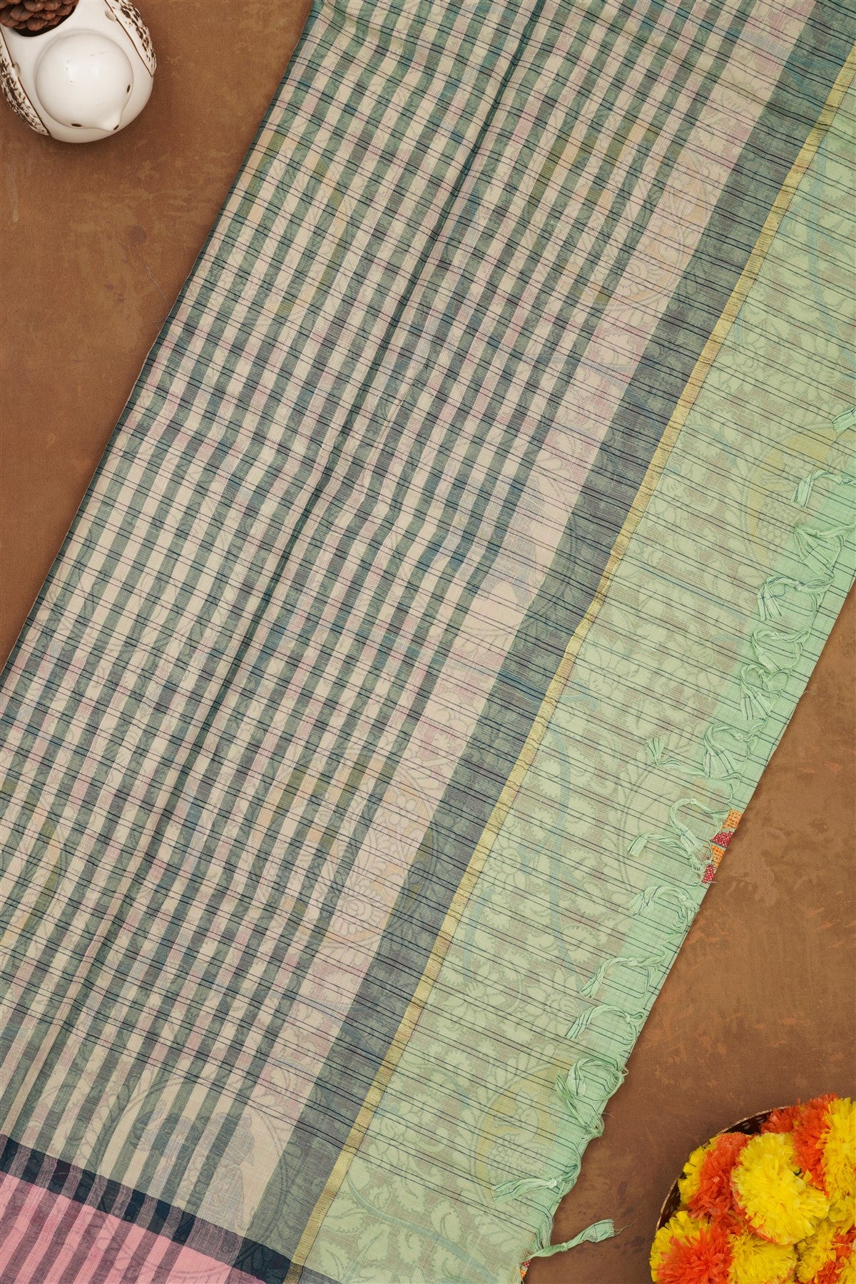 Handloom Cotton Green Saree