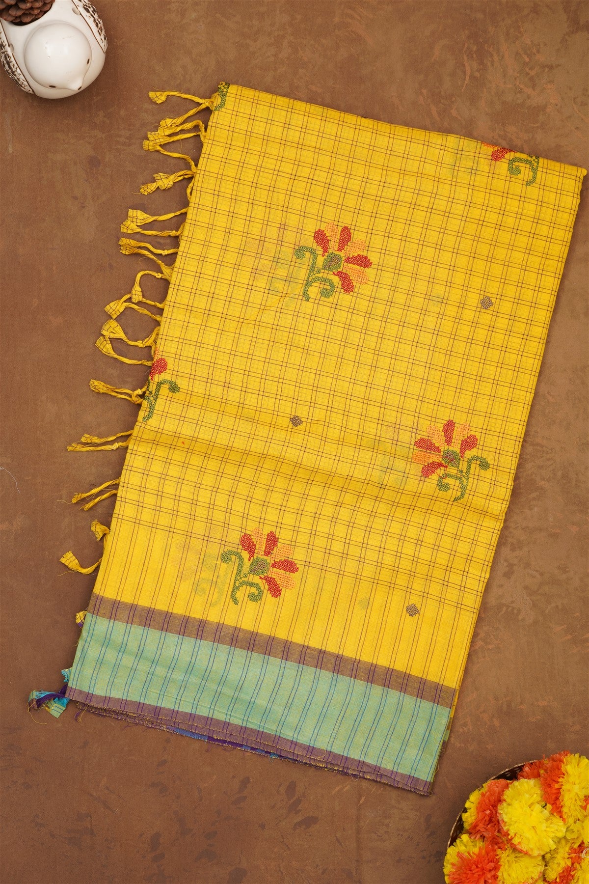 Handloom Cotton Yellow Saree