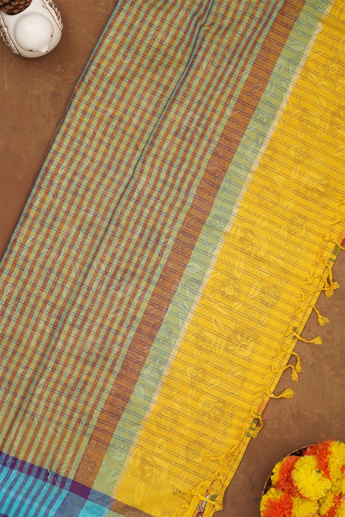 Handloom Cotton Yellow Saree