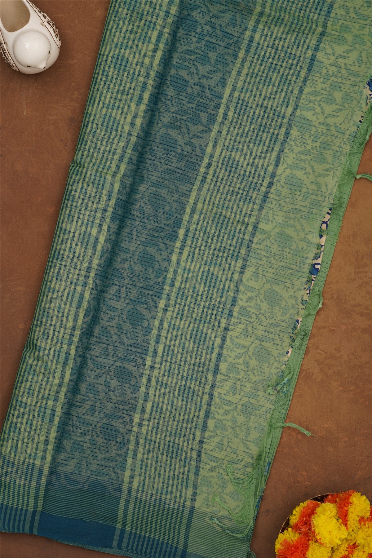 Handloom Cotton Dark Green Saree