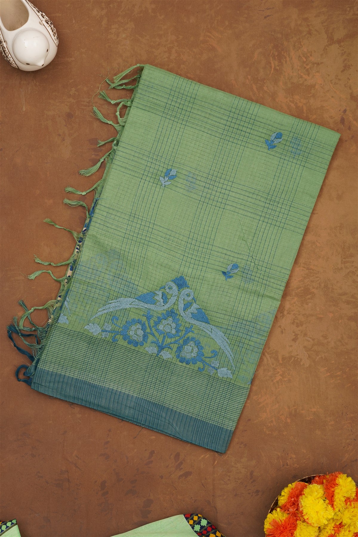 Handloom Cotton Dark Green Saree