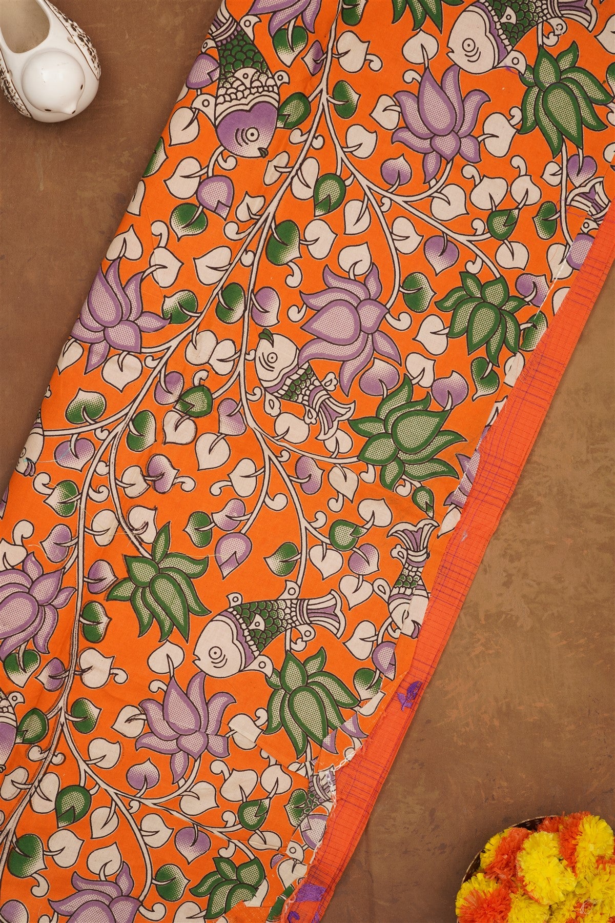 Handloom Cotton Orange Saree