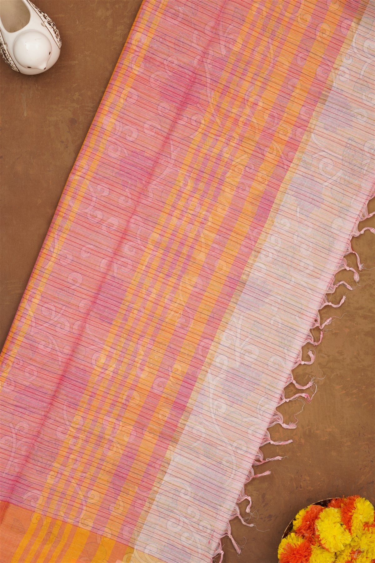 Handloom Cotton Peach Saree
