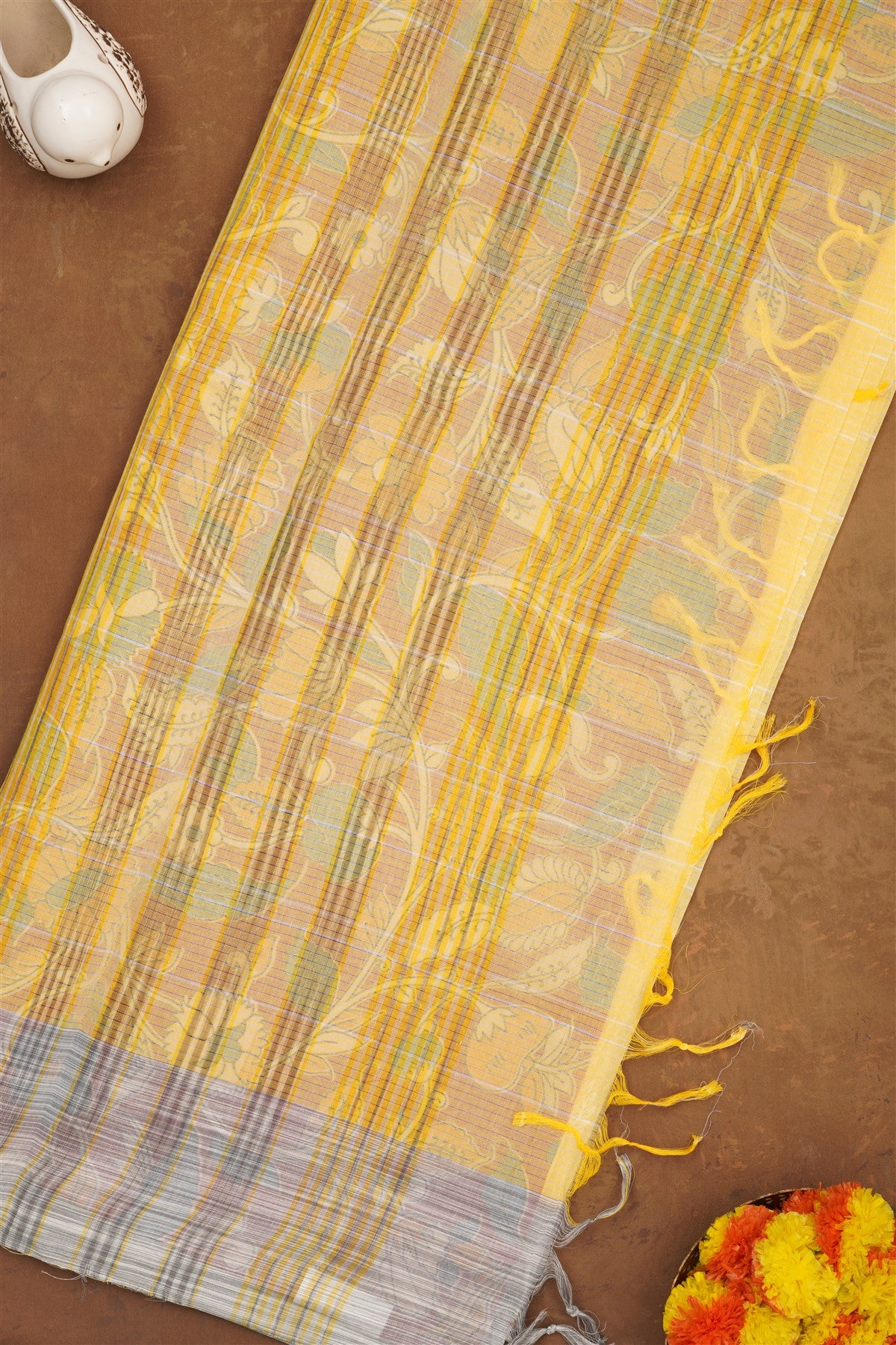 Handloom Cotton Light Yellow Saree