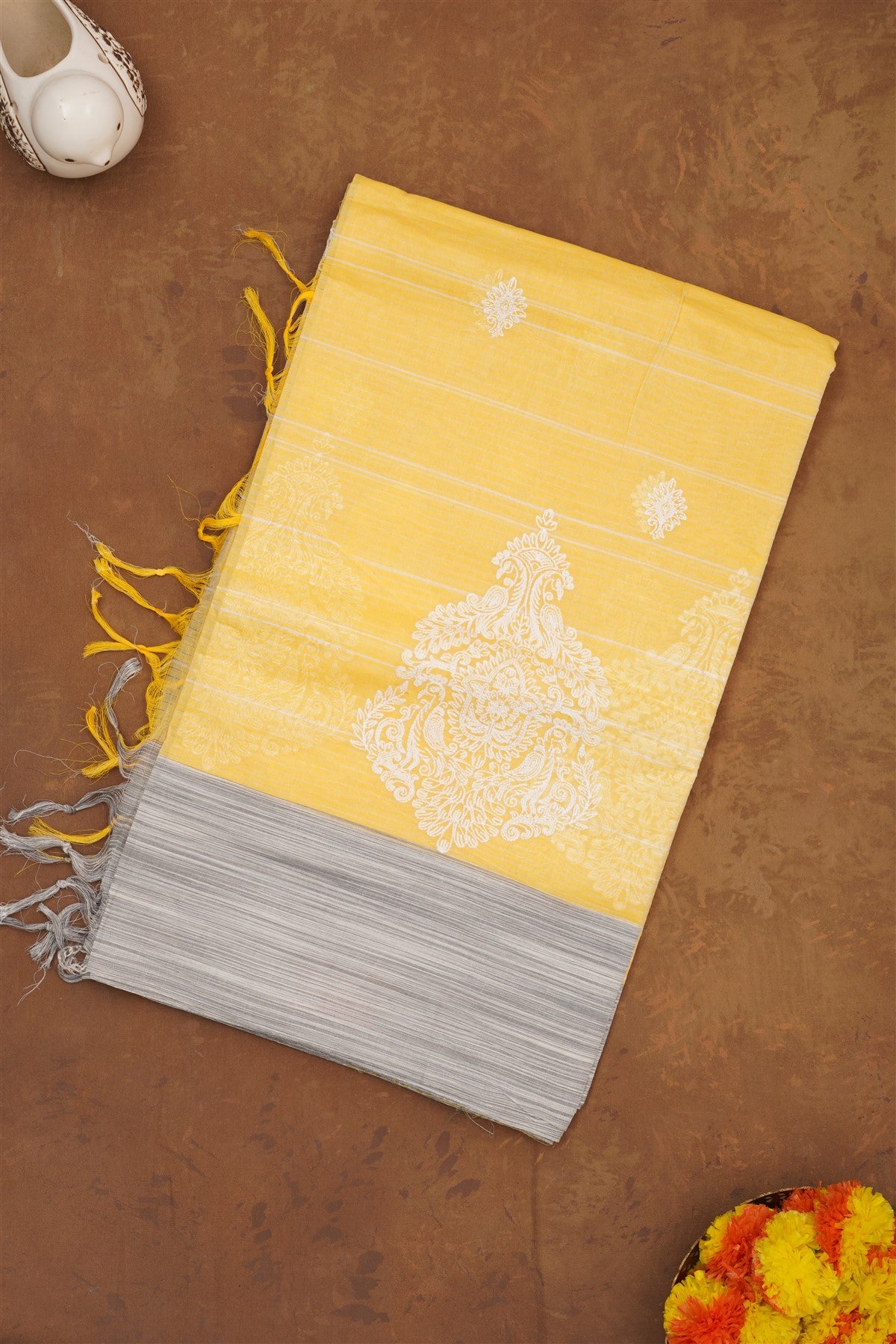 Handloom Cotton Light Yellow Saree