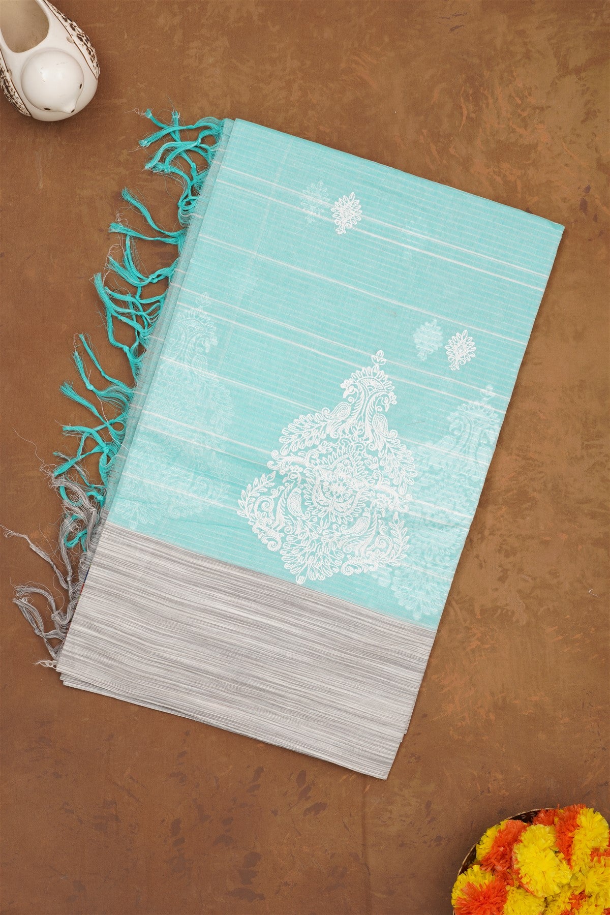 Handloom Cotton Sea Green Saree