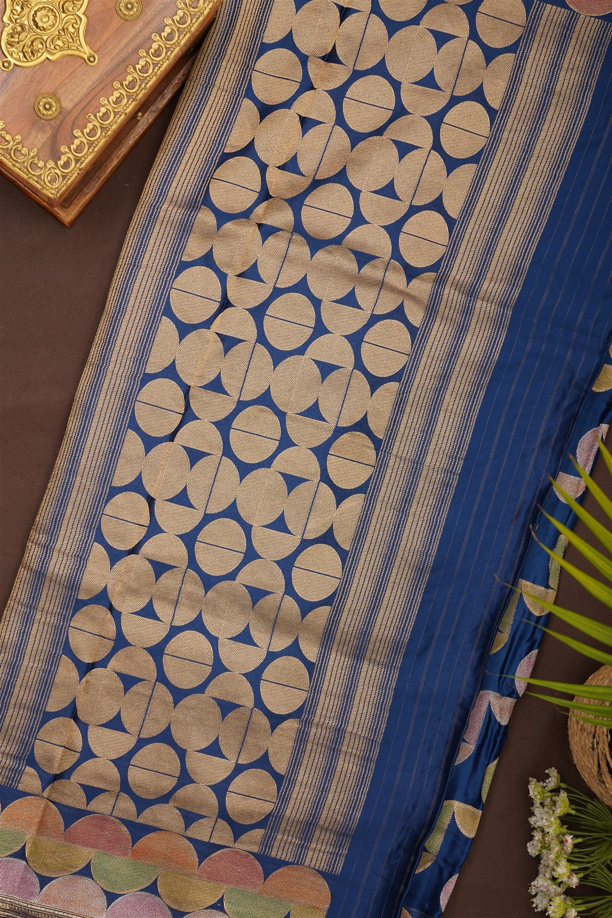 Banarasi Viscose Satin Dark Blue Saree