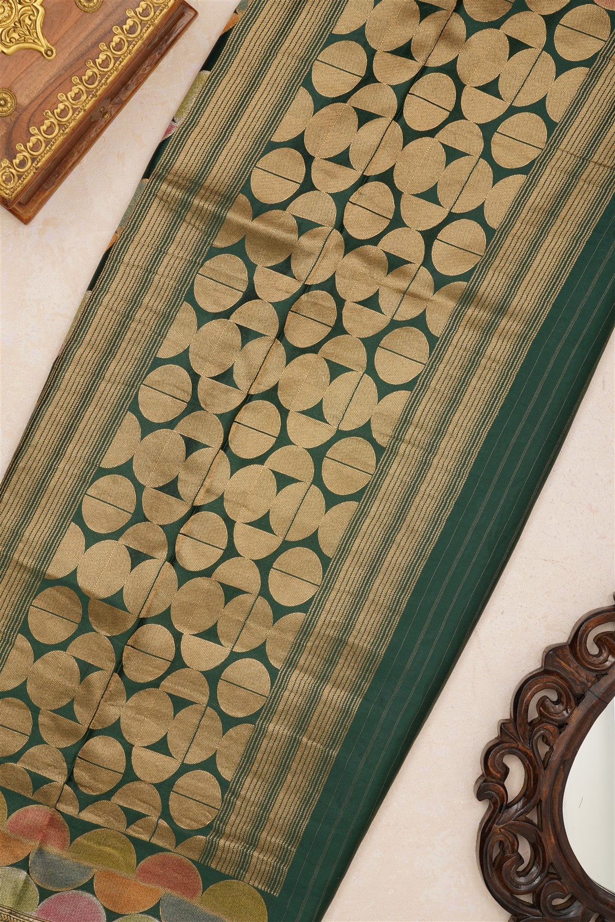 Banarasi Viscose Satin Dark Green Saree