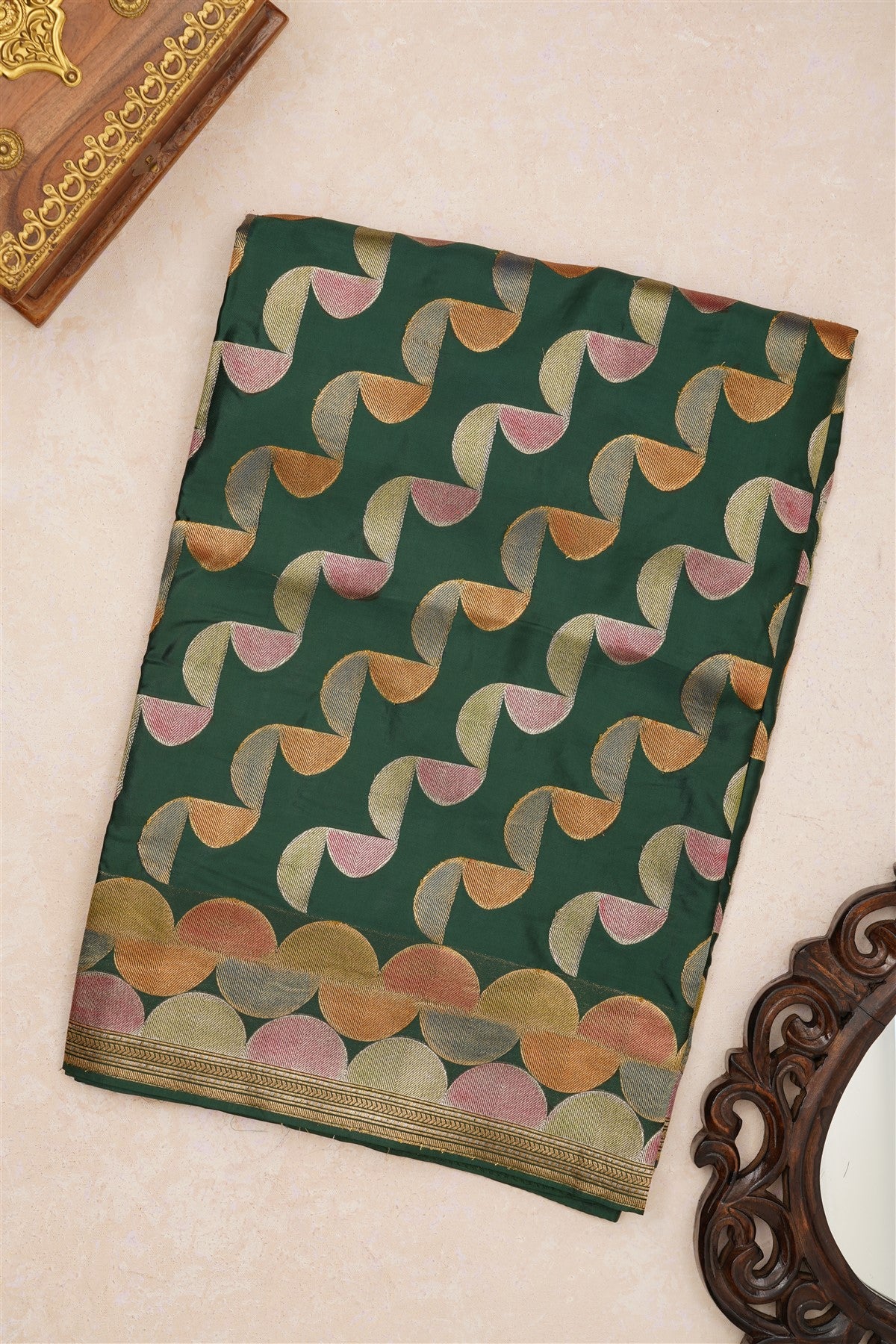 Banarasi Viscose Satin Dark Green Saree