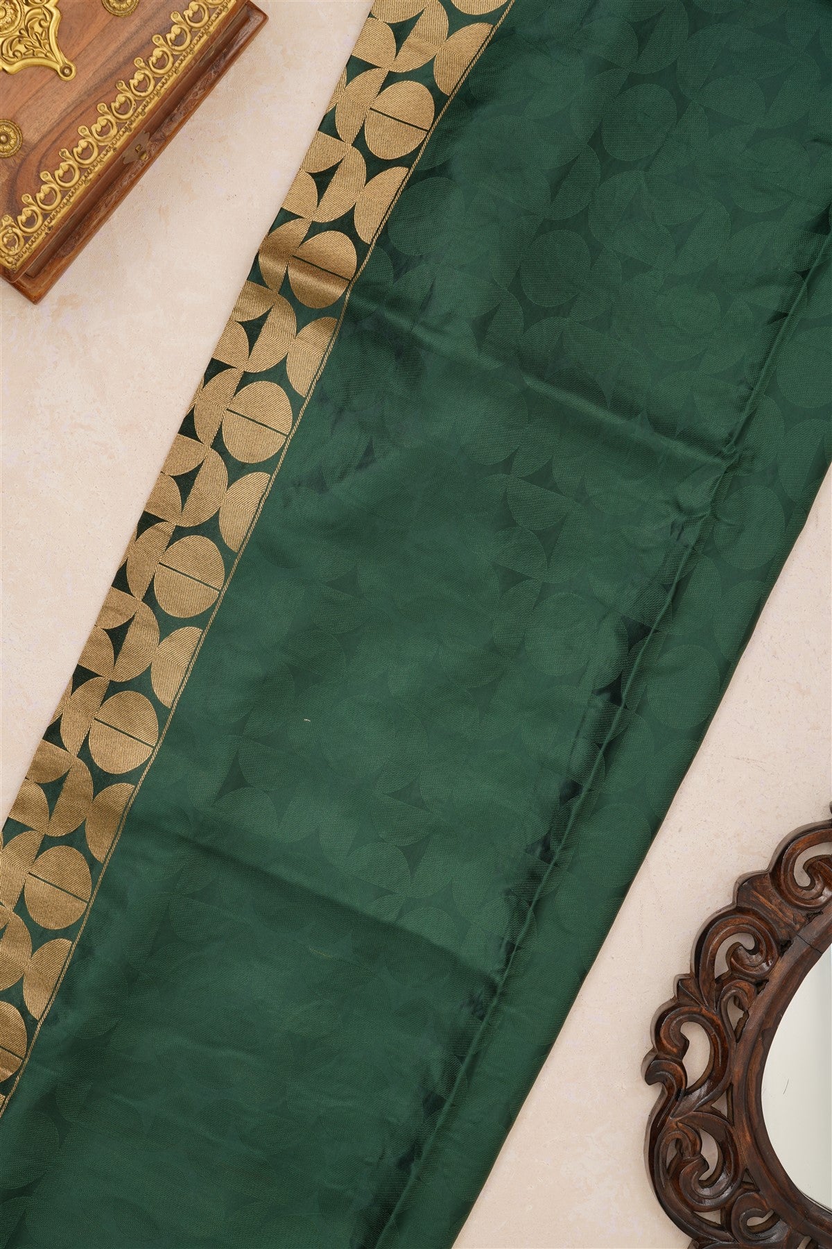 Banarasi Viscose Satin Dark Green Saree