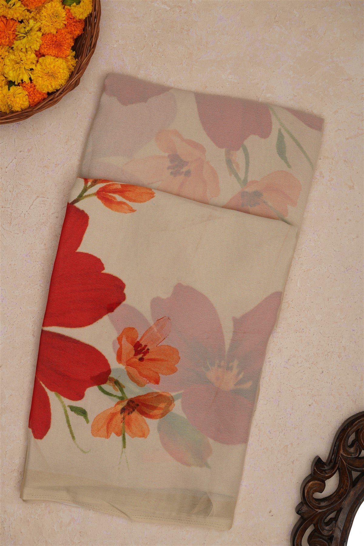 Fancy Chiffon Cream Saree