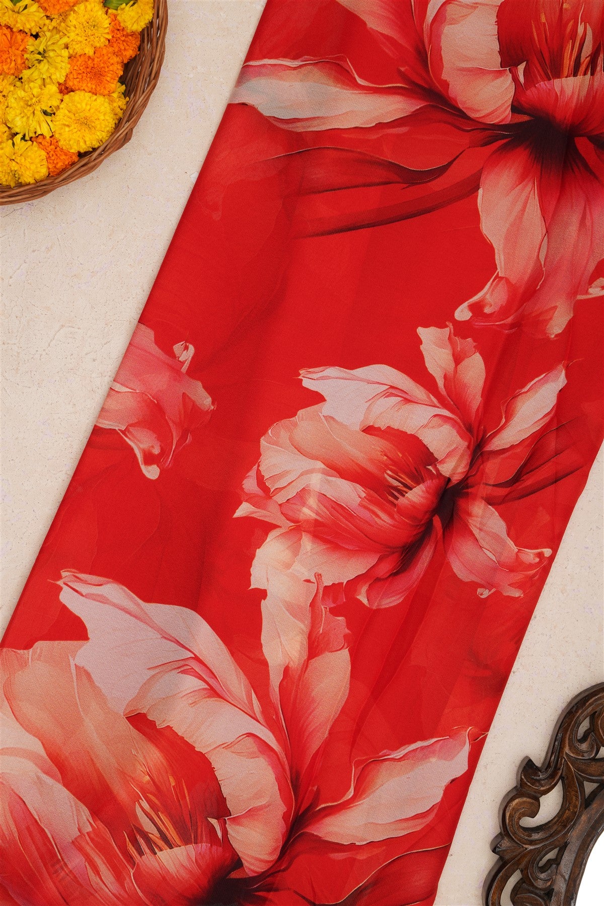Fancy Chiffon Red Saree