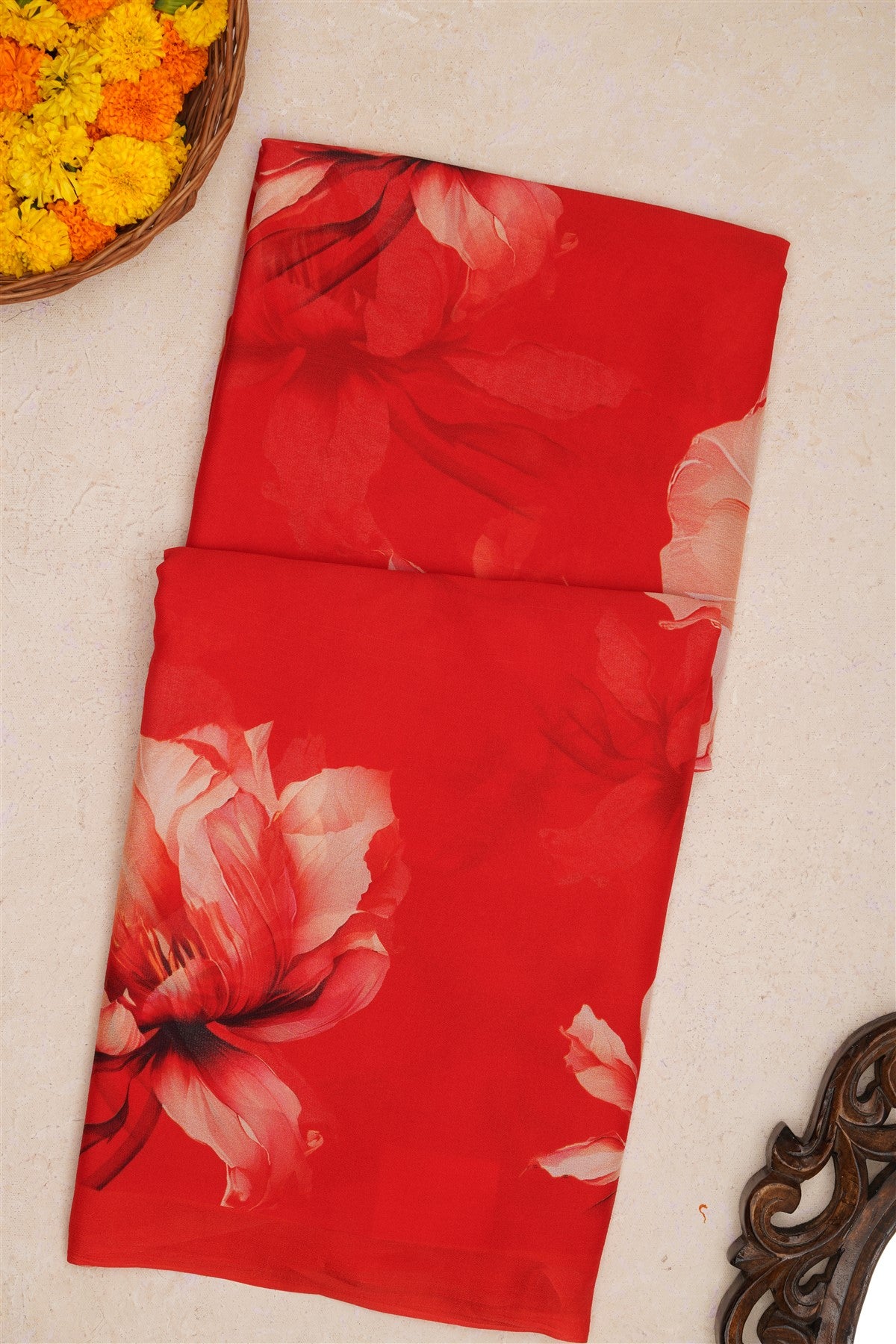 Fancy Chiffon Red Saree