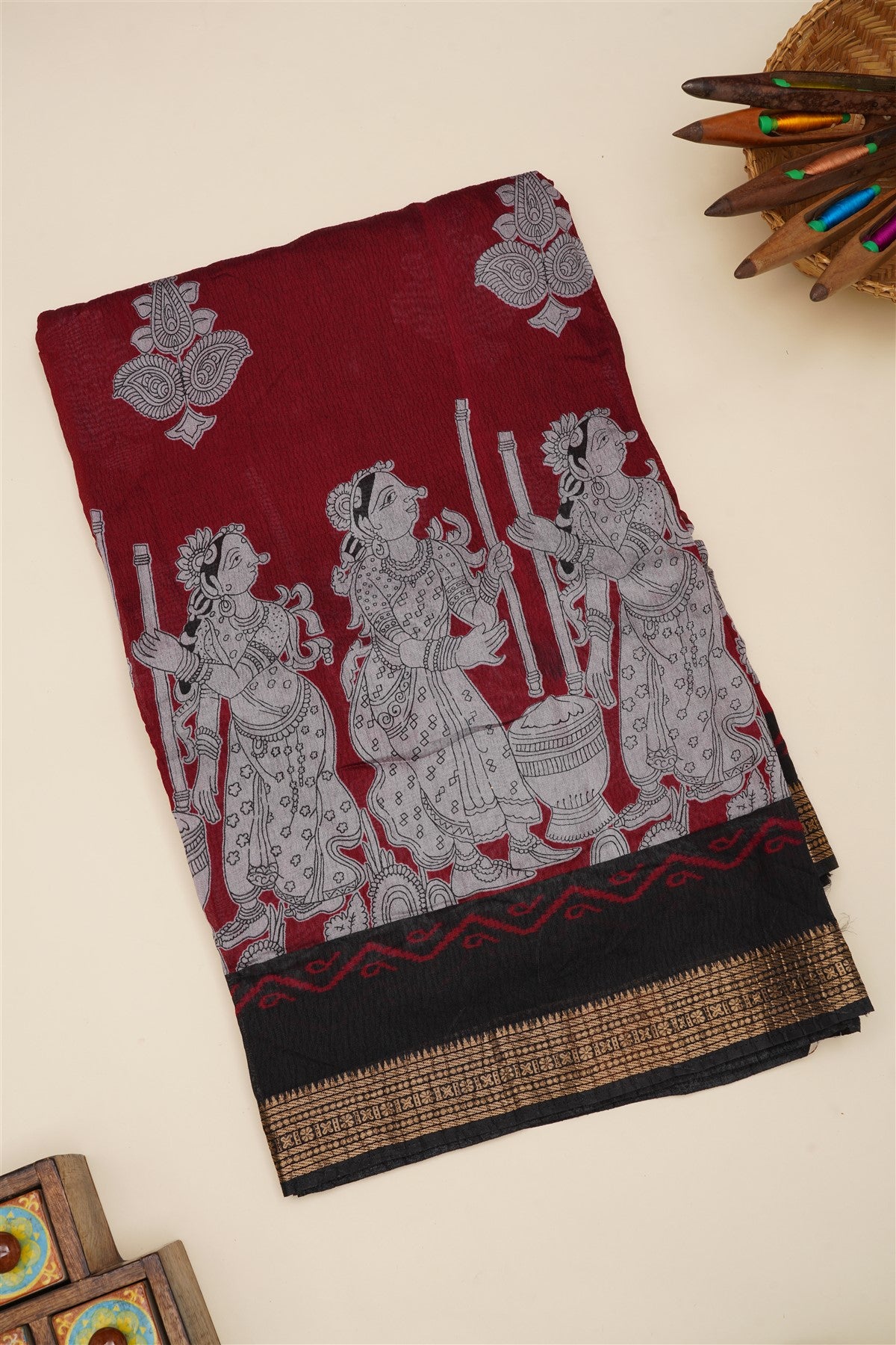Fancy Crush Chiffon Maroon Saree