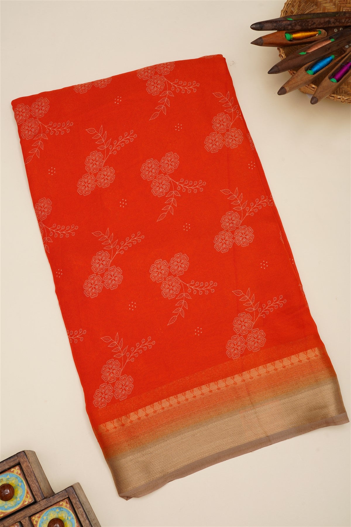 Fancy Georgette Orange  Saree