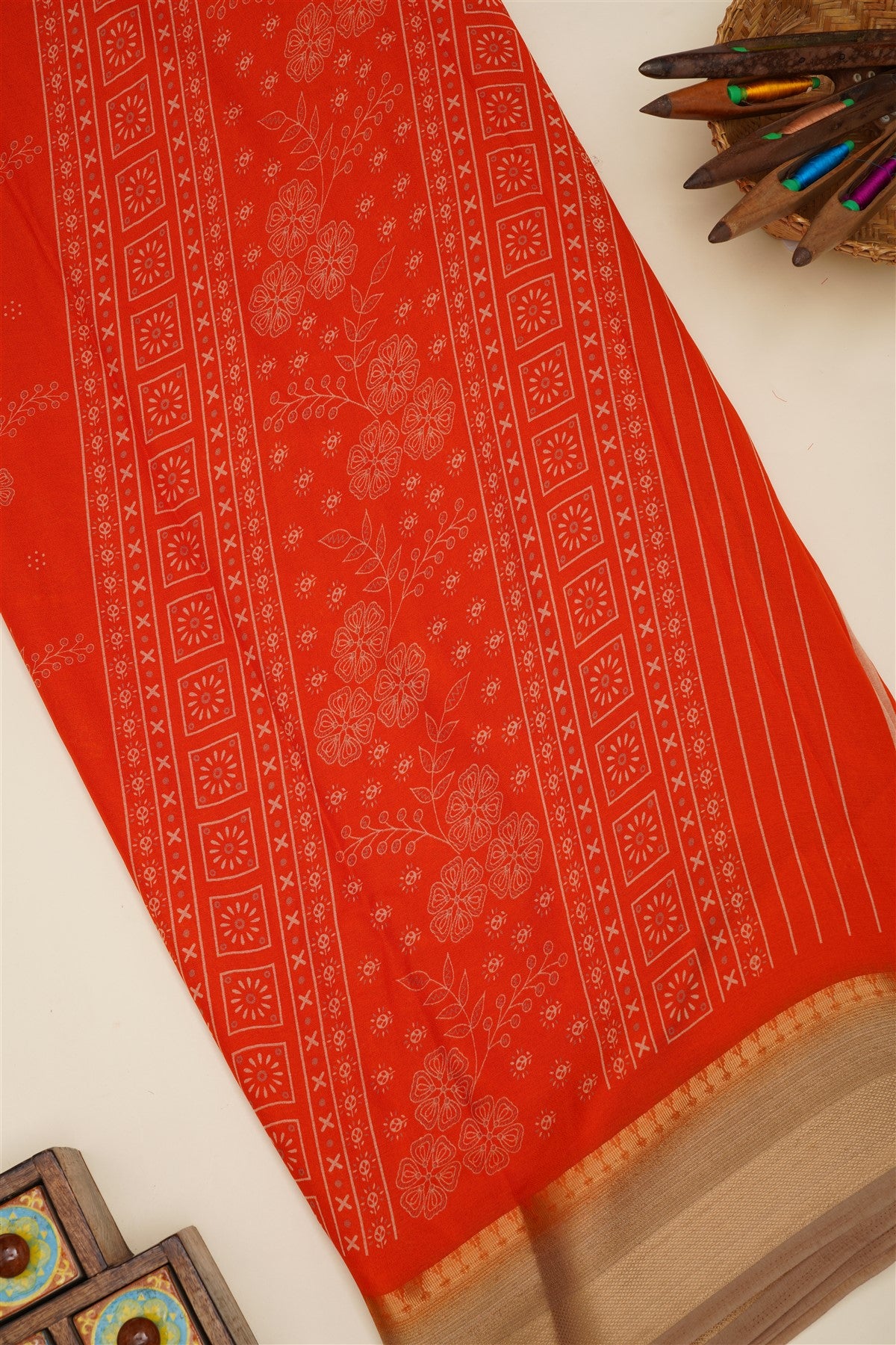 Fancy Georgette Orange  Saree